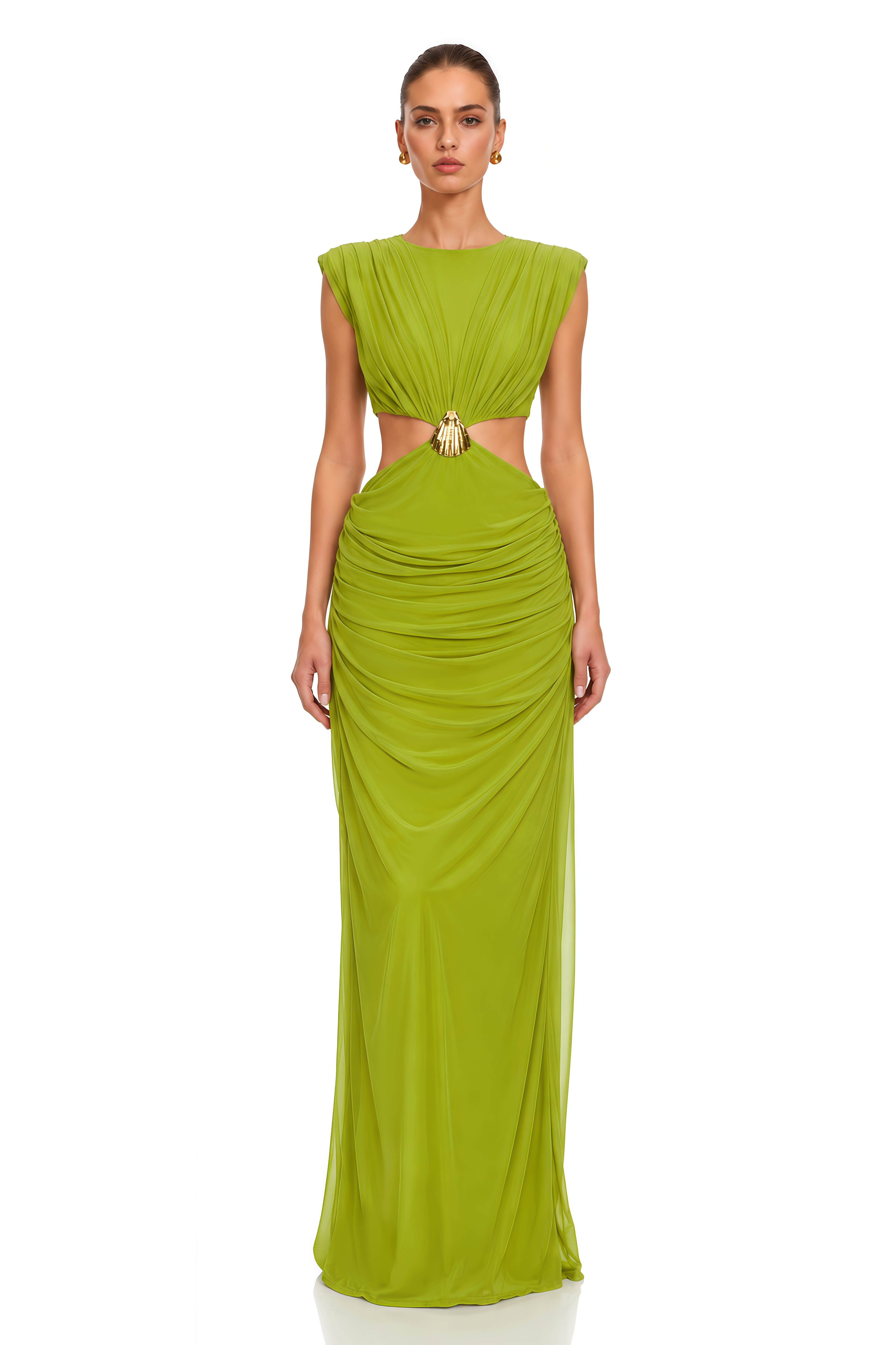 Darcie Lime Green Cut-Out Ruched Maxi Dress