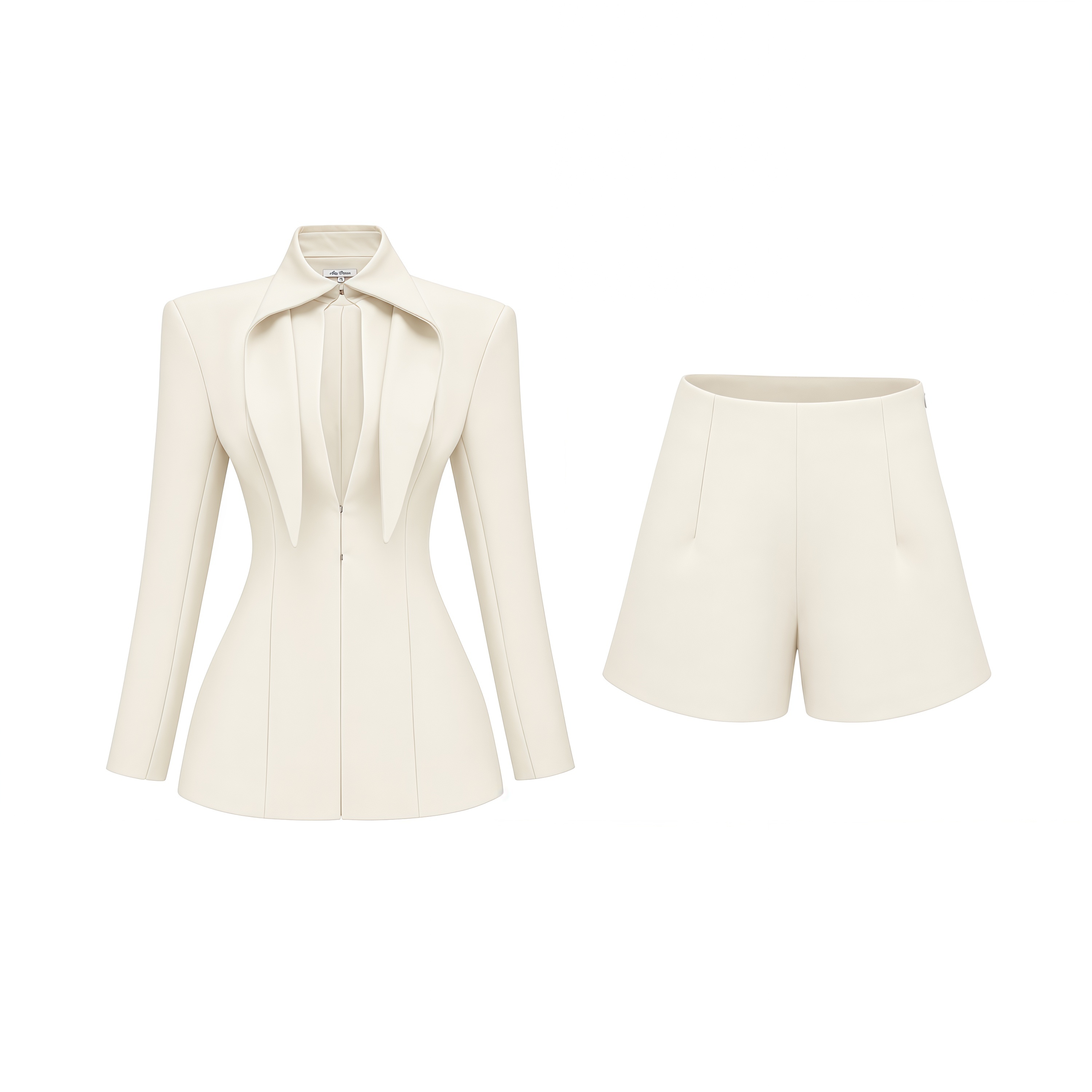 Darcy Ivory Power Shoulder Blazer & Shorts Set with Wingtip Collar