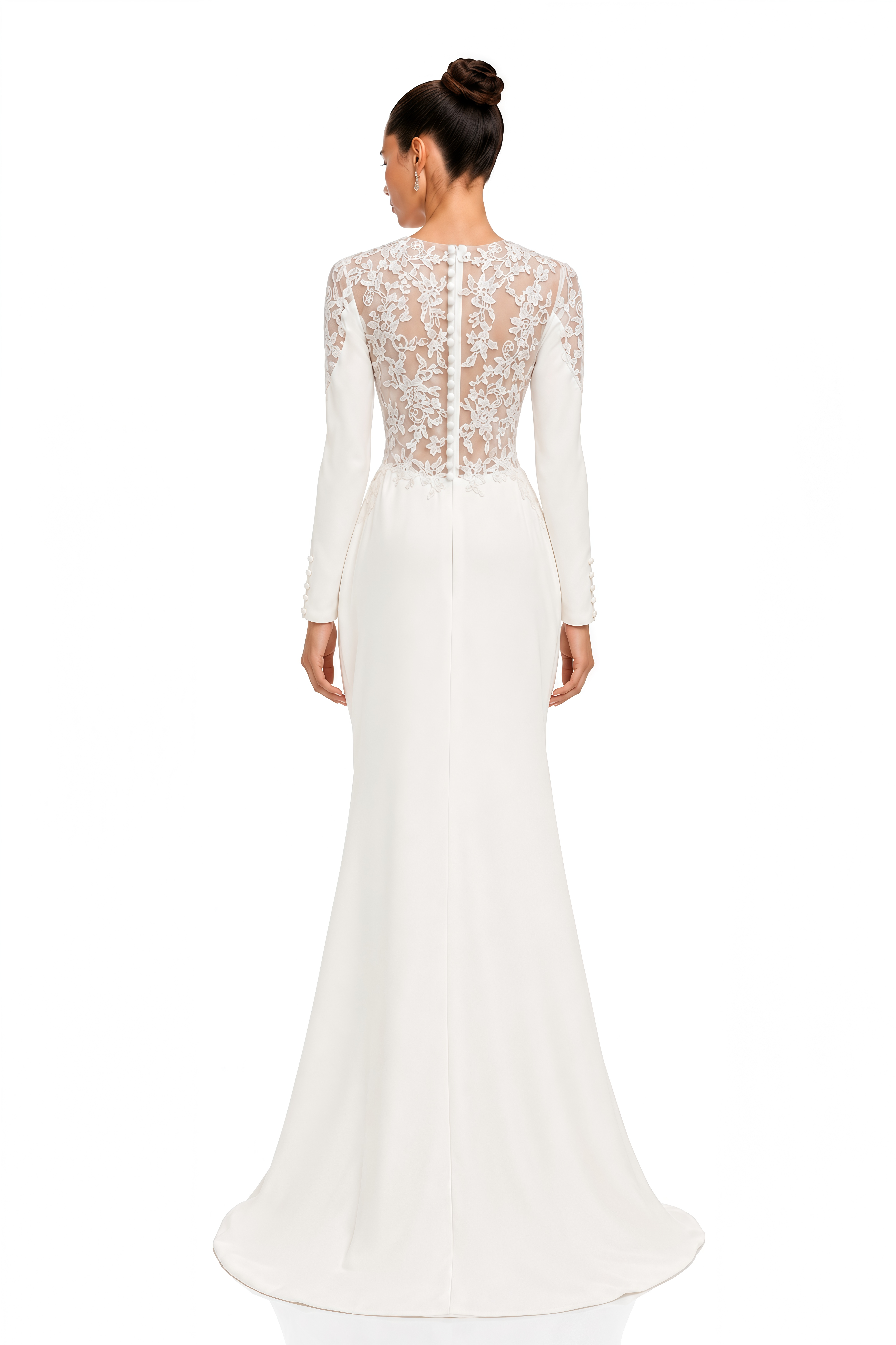 Darcy White Lace Plunge Long Sleeve Maxi Dress