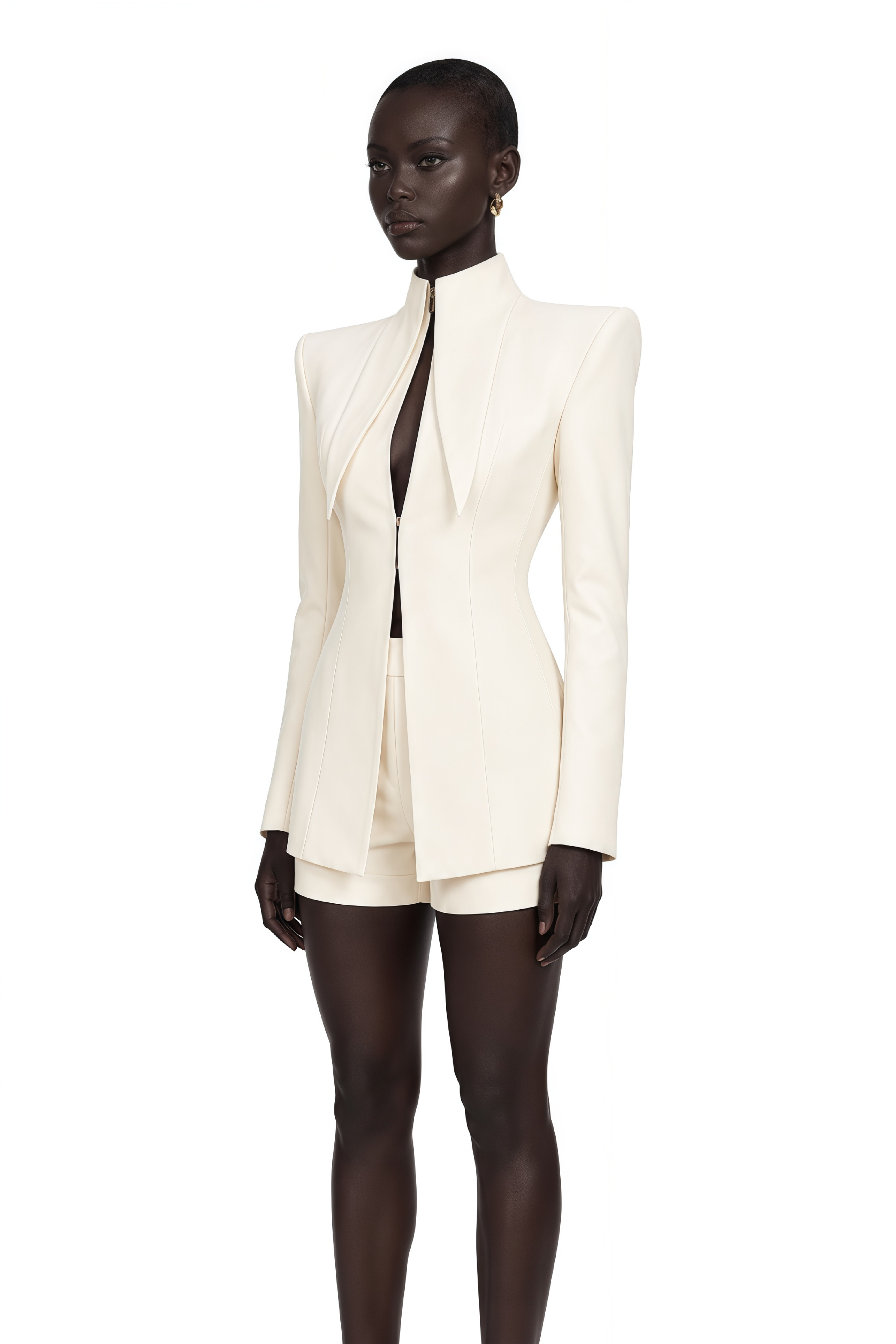 Off-white structured blazer and shorts set