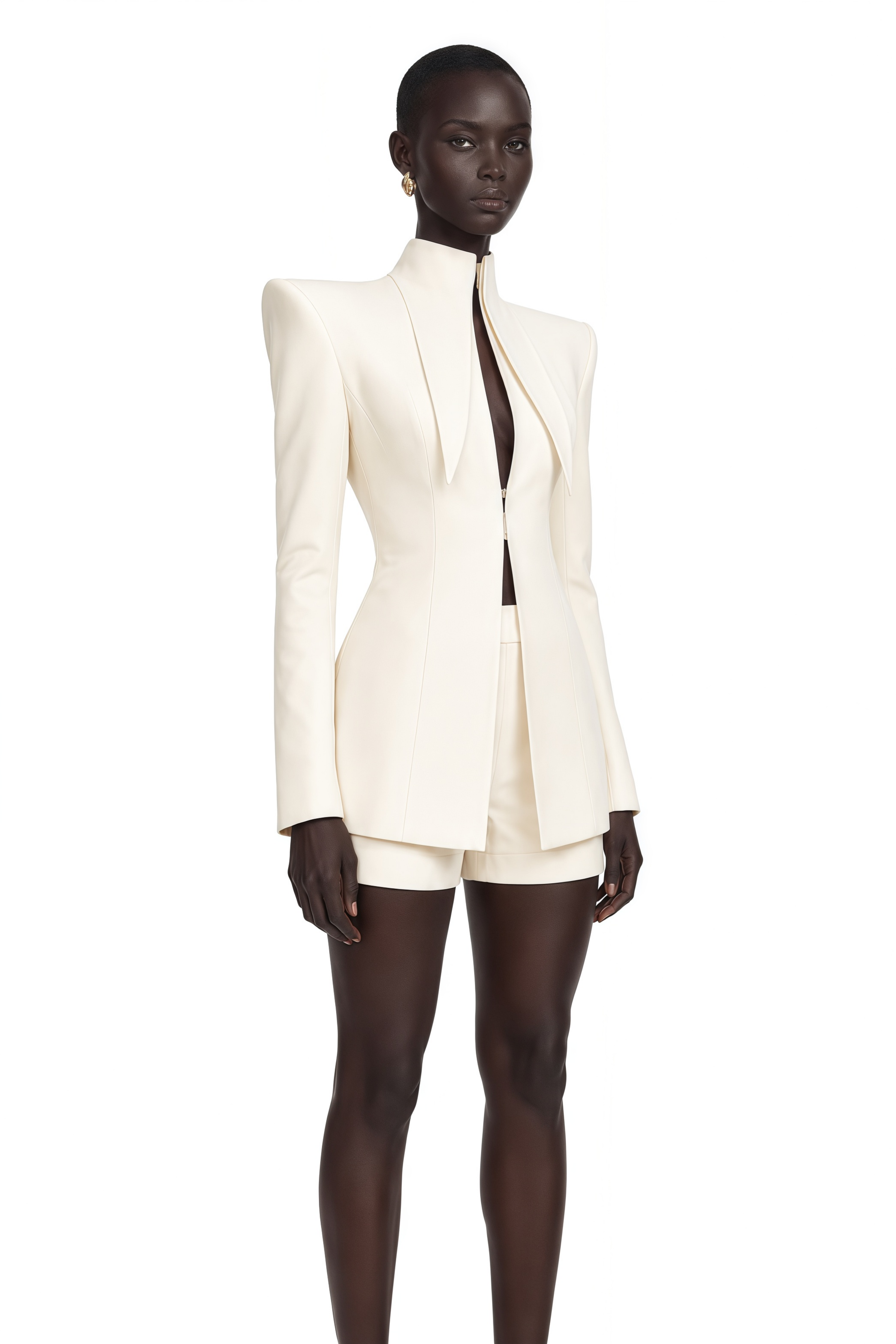 Off-white structured blazer and shorts set