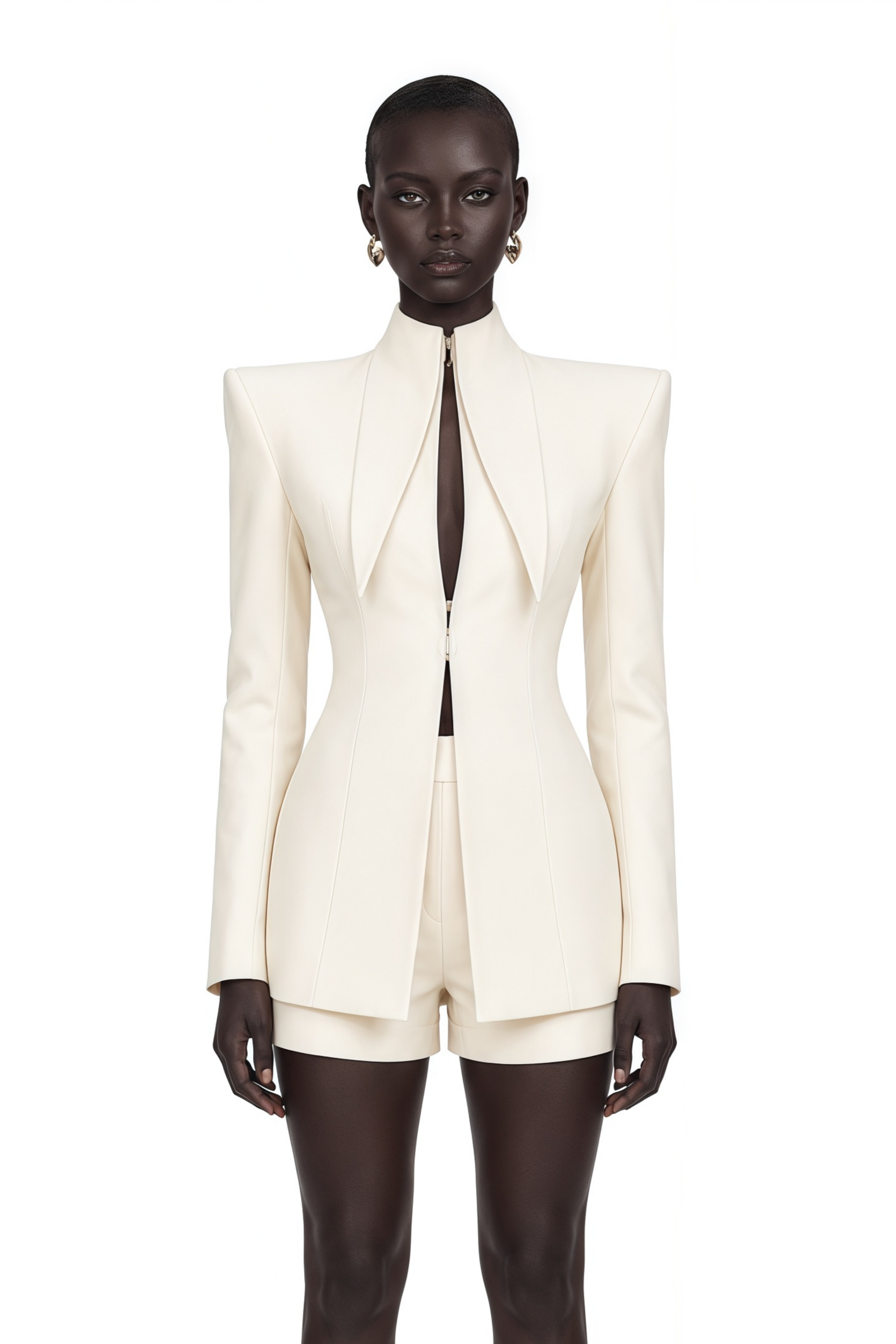 Off-white structured blazer and shorts set