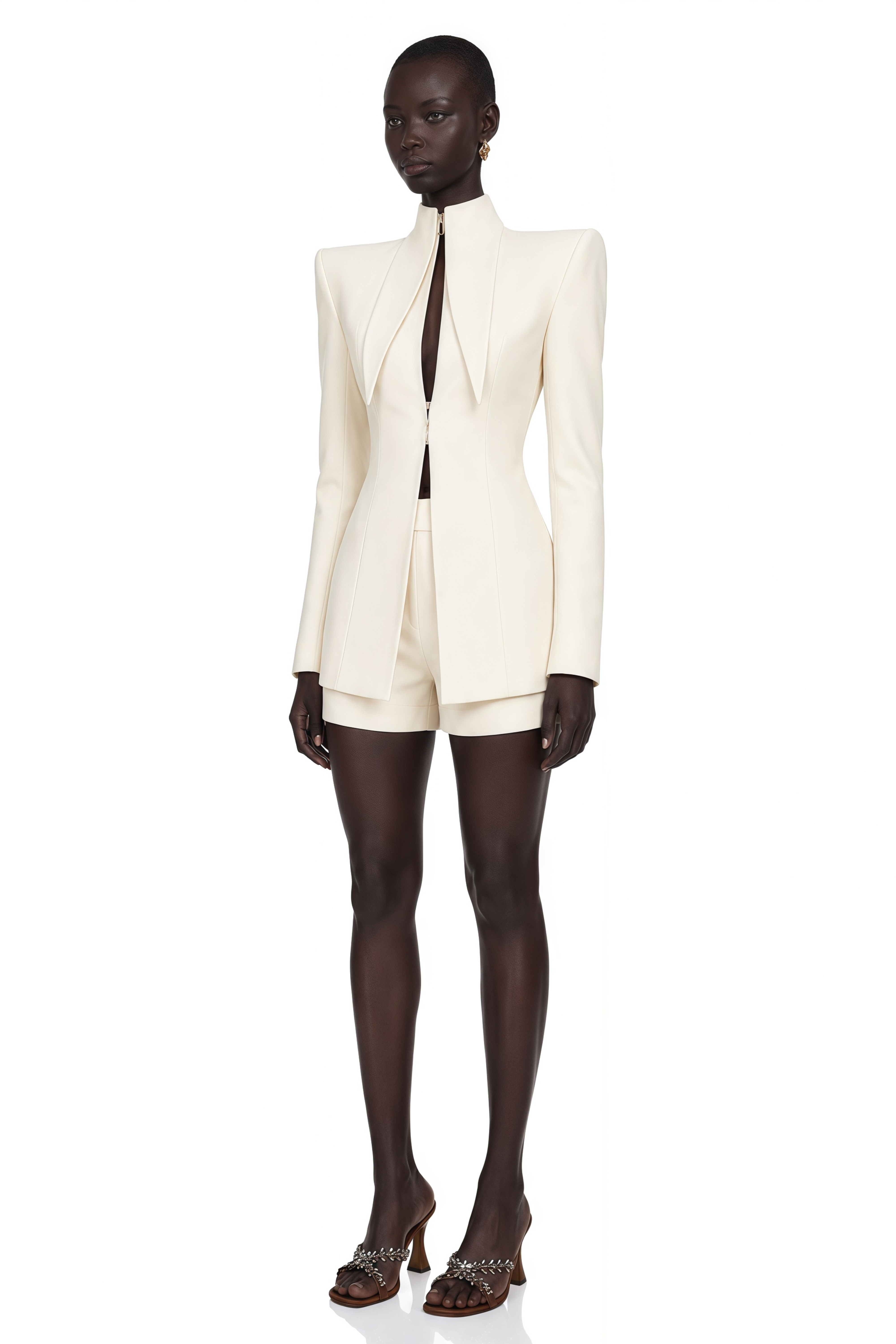 Off-white structured blazer and shorts set