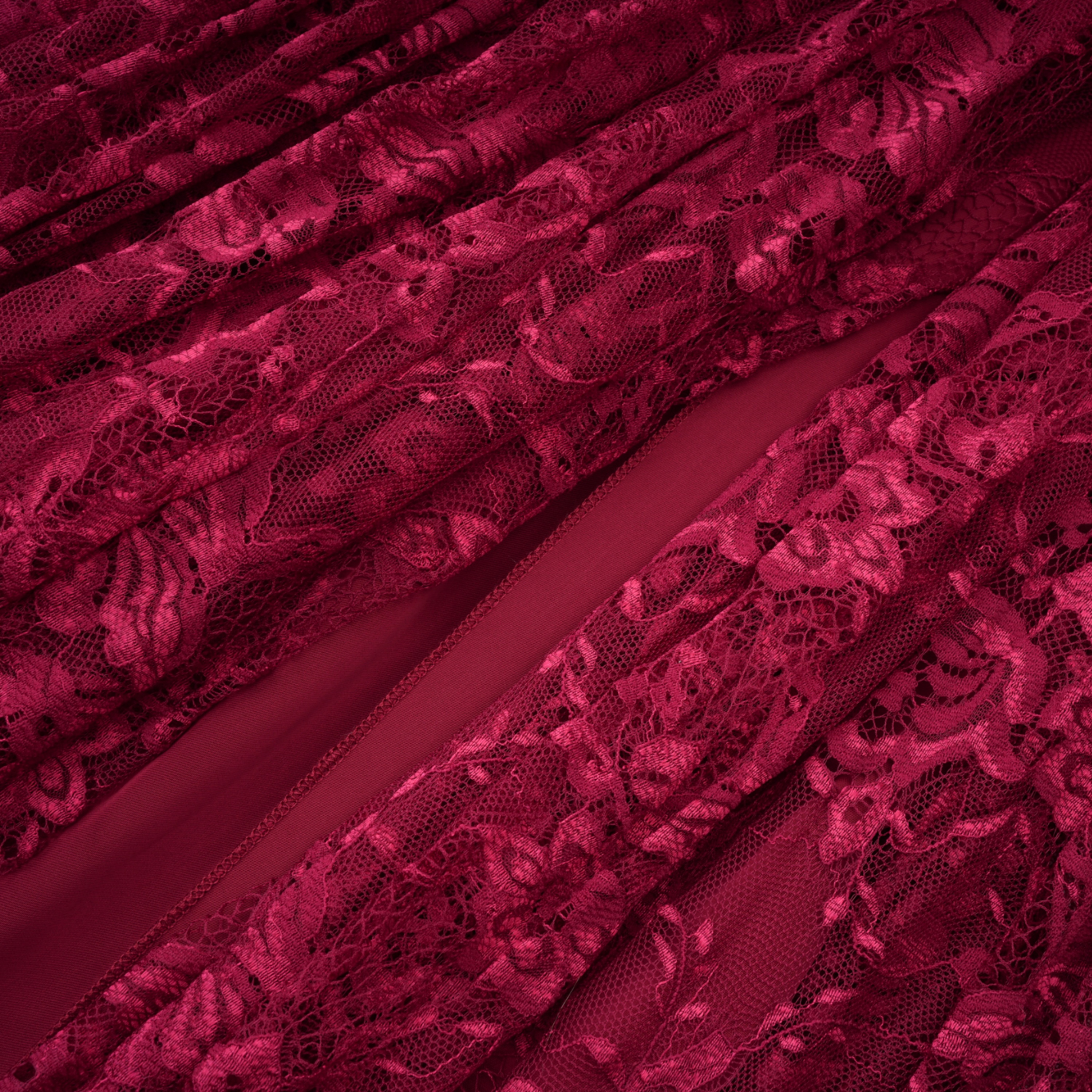 Defne Burgundy One Shoulder Ruched Lace Maxi Dress