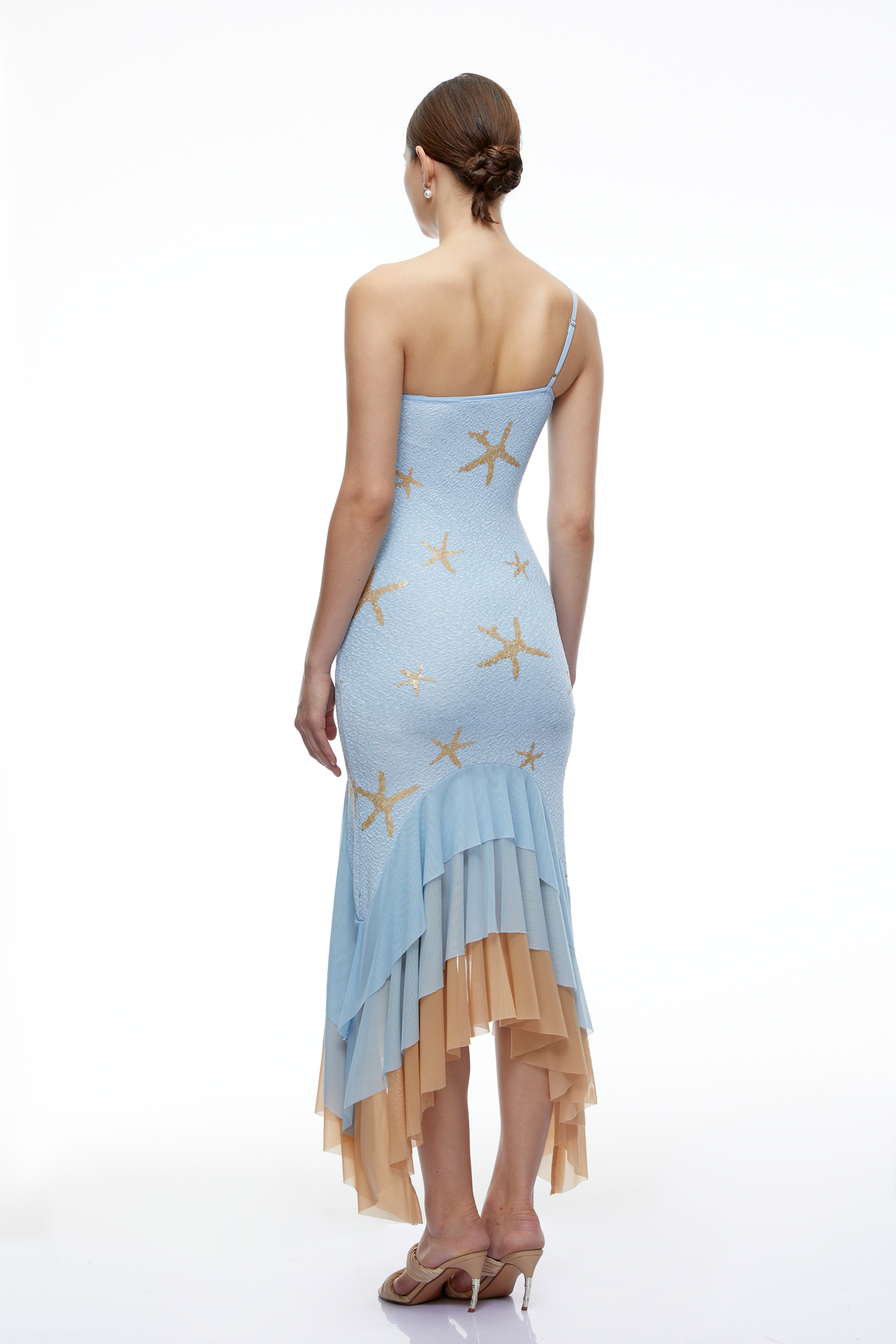 Denise Blue Starfish Print One Shoulder Mini Dress