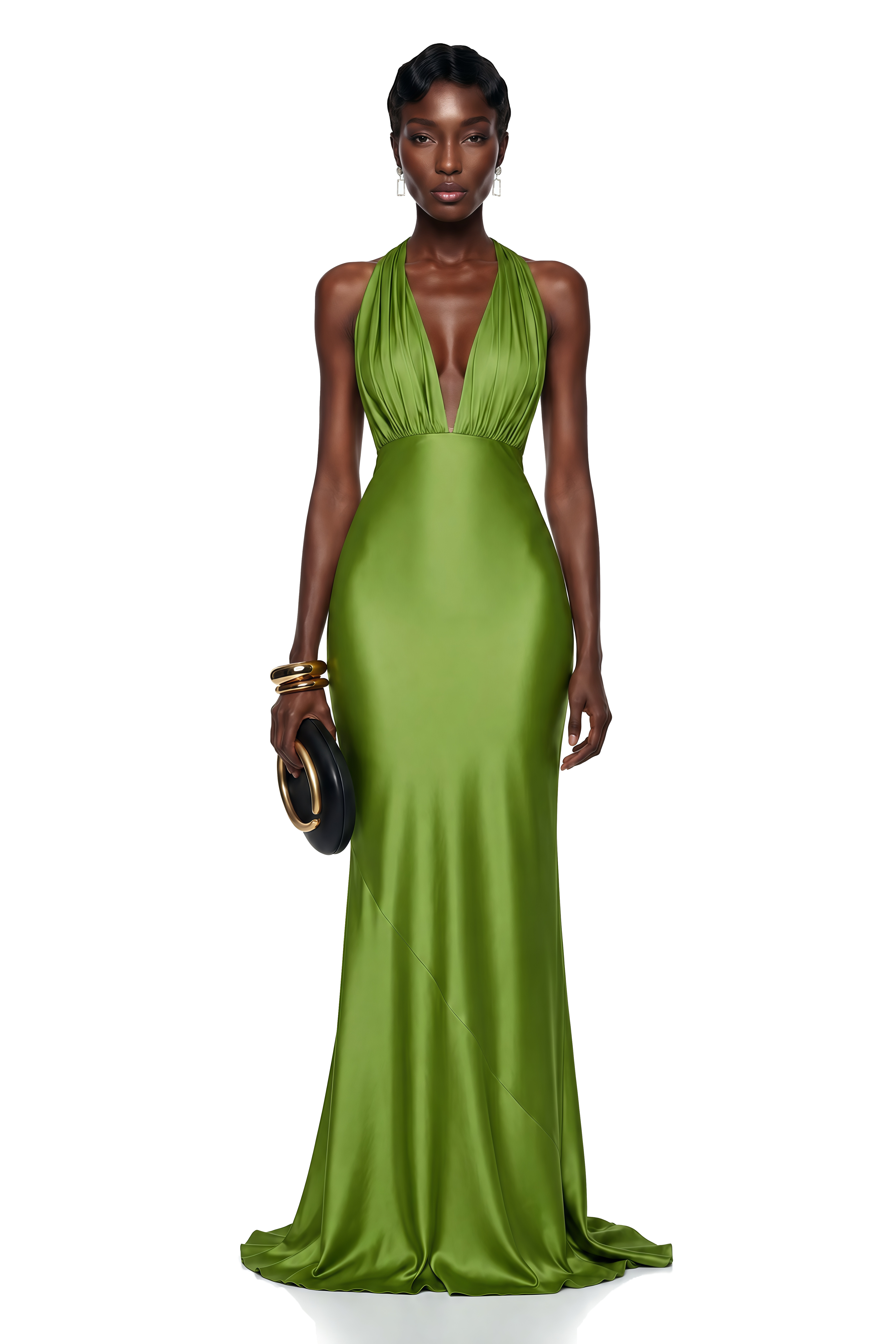 Didem Green Plunge Neck Satin Maxi Dress – Miss Rosier - Women's