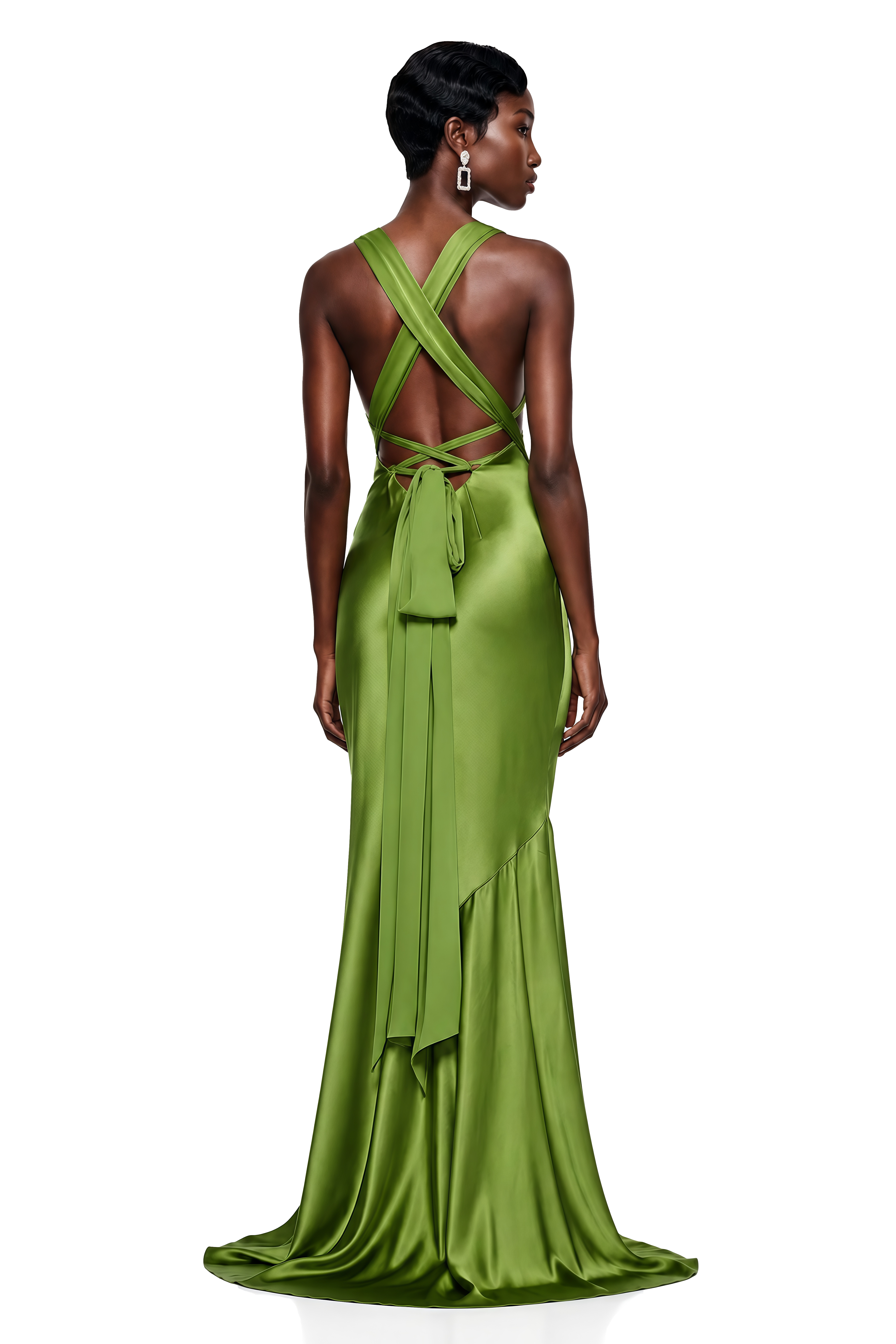Didem Green Plunge Neck Satin Maxi Dress – Miss Rosier - Women's