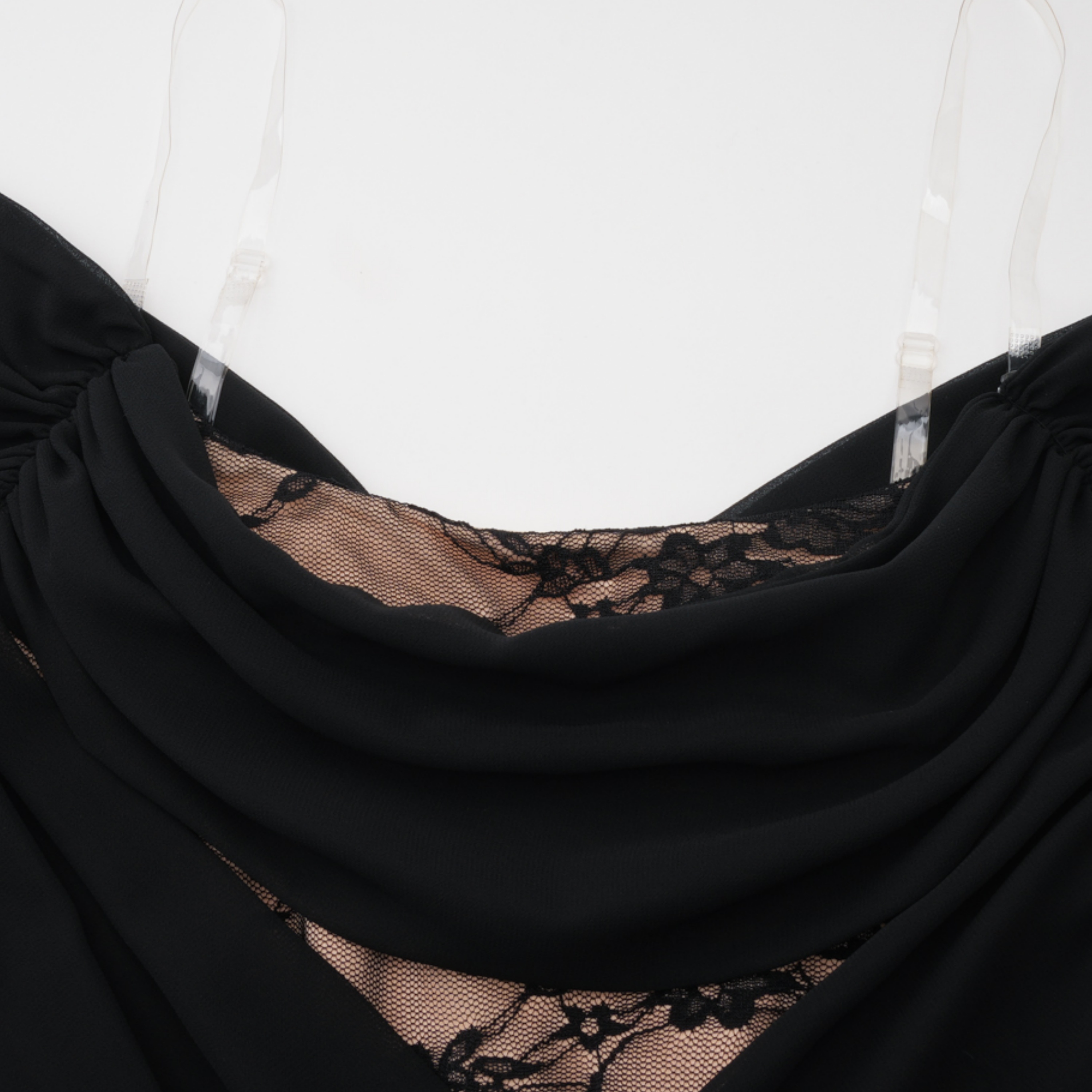 Dildar Black Cross Front Maxi Dress with Lace Panels