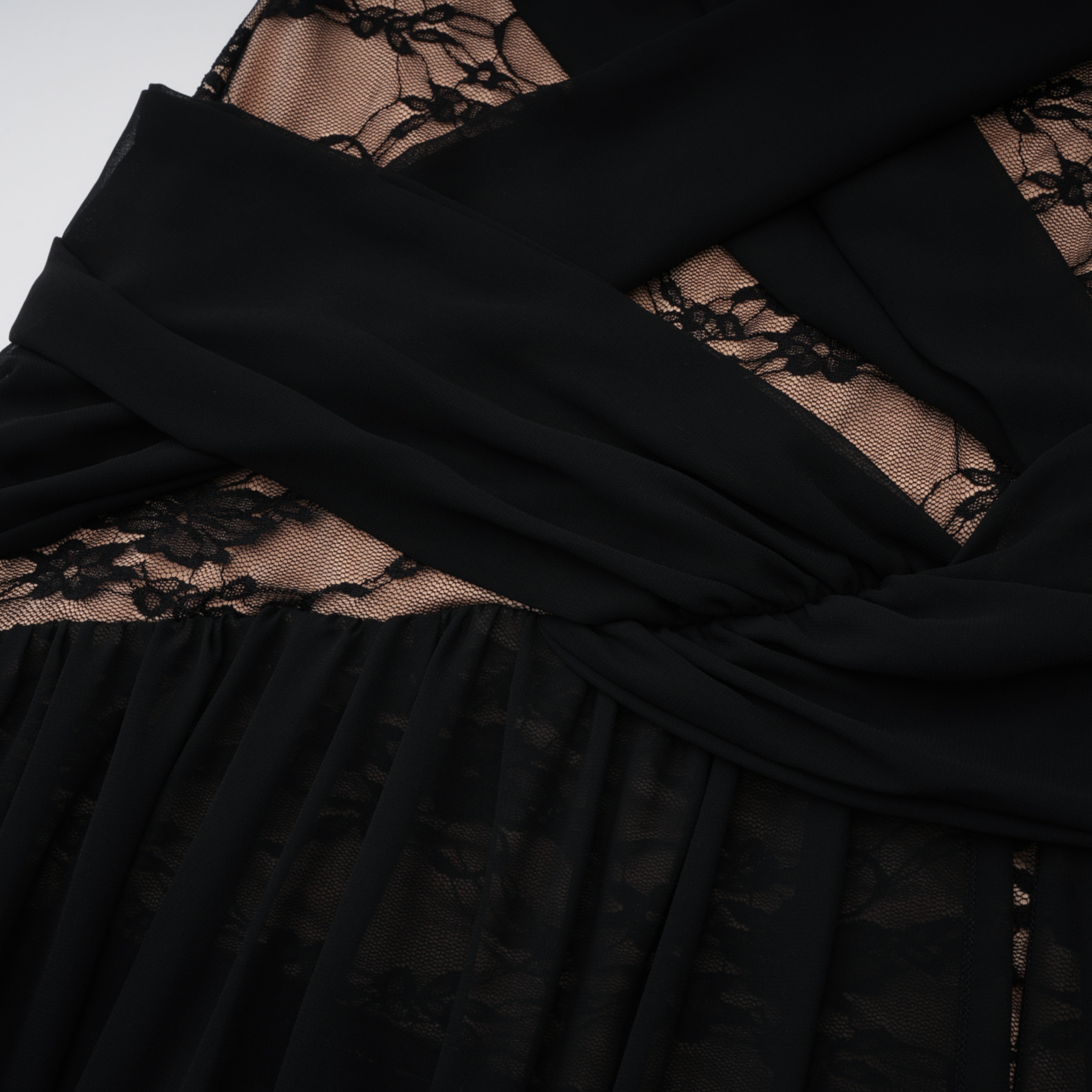 Dildar Black Cross Front Maxi Dress with Lace Panels