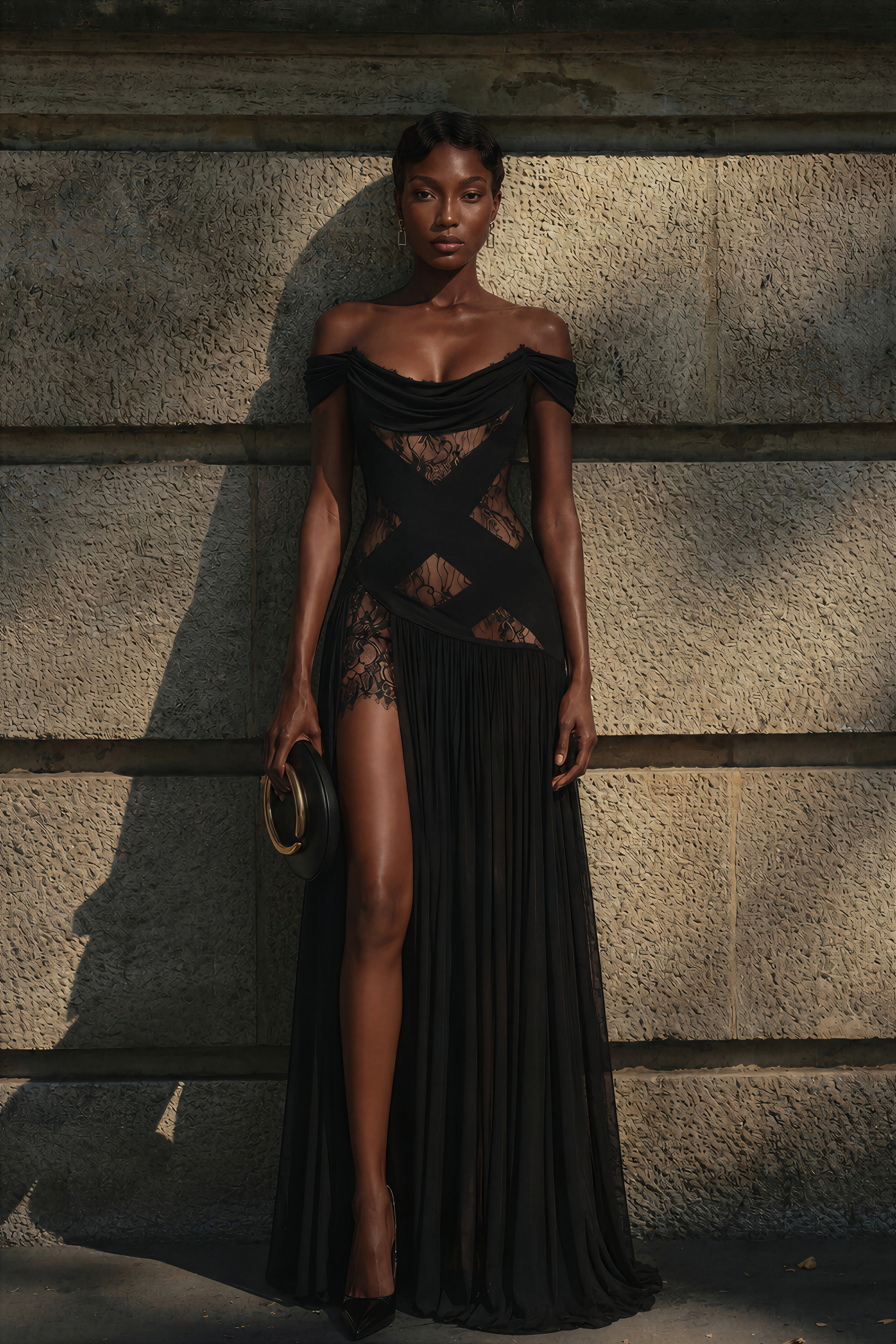 cross front black dress Dildar Maxi with Lace Panels – Miss Rosier Size:42W X 32L This elegant evening dress womens-clothing-sale-all Aaliyah Jay Keeps it