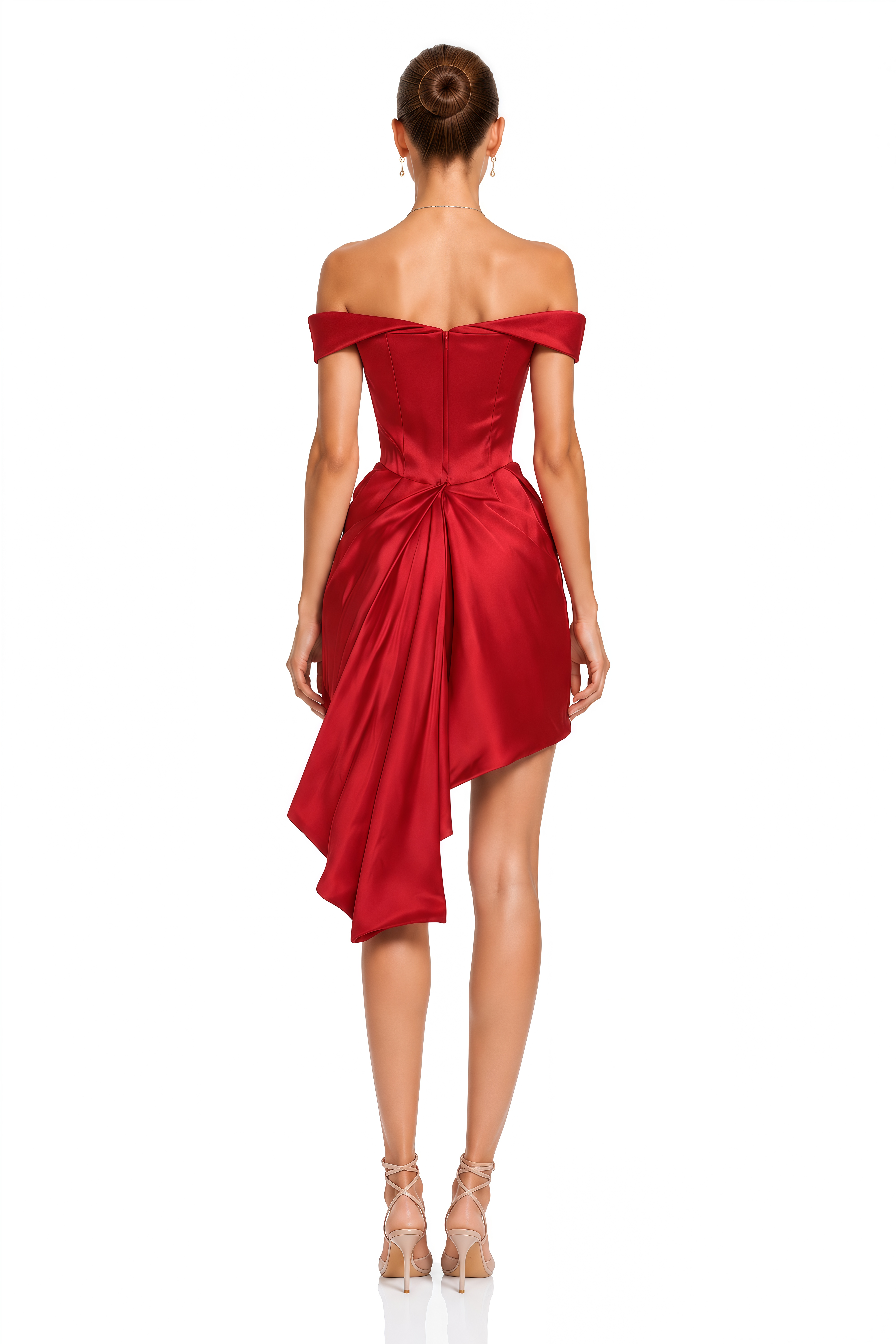 Diona Red Off Shoulder Draped Satin Mini Dress
