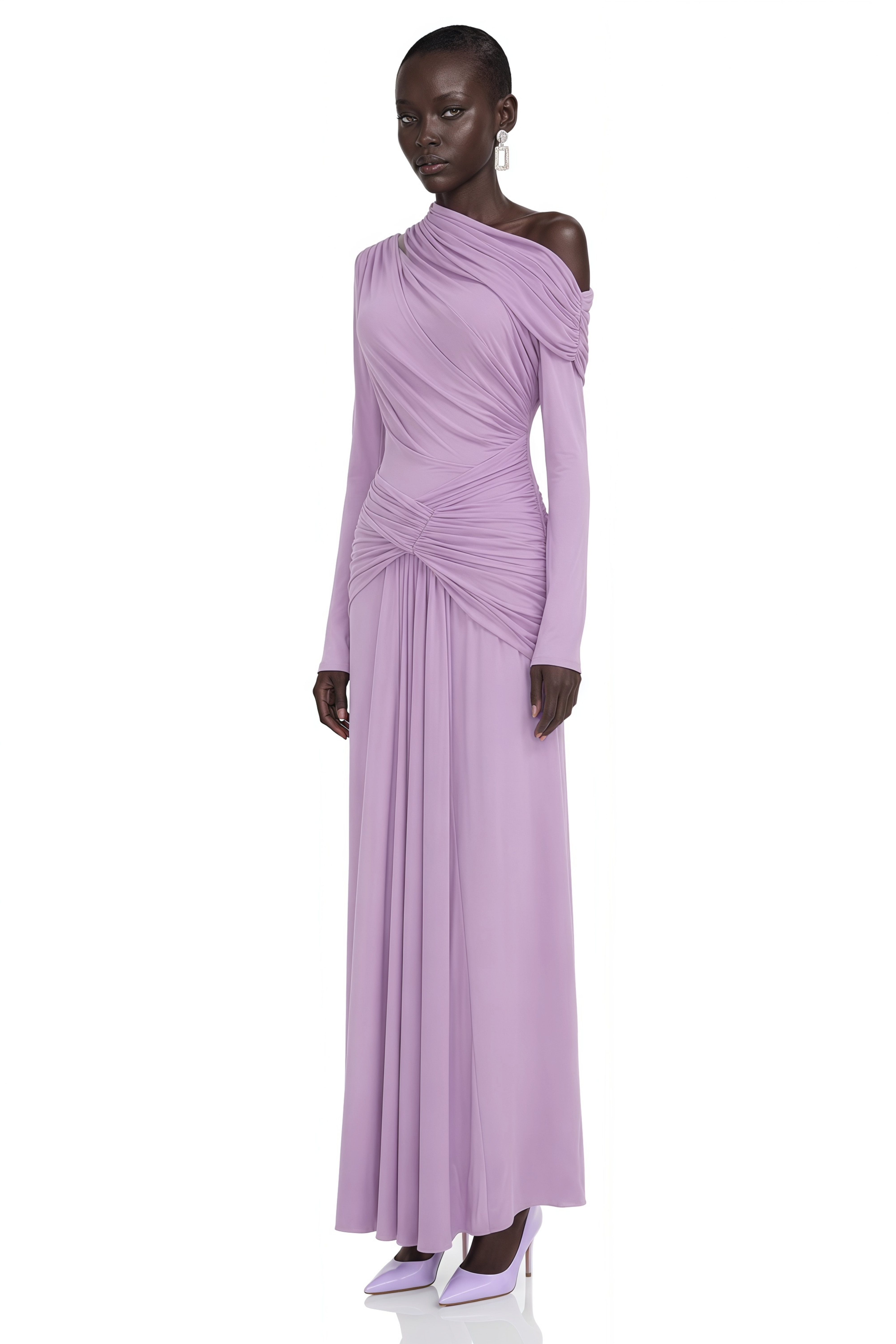 Dolores Purple Long Sleeve One Shoulder Ruched Maxi Dress