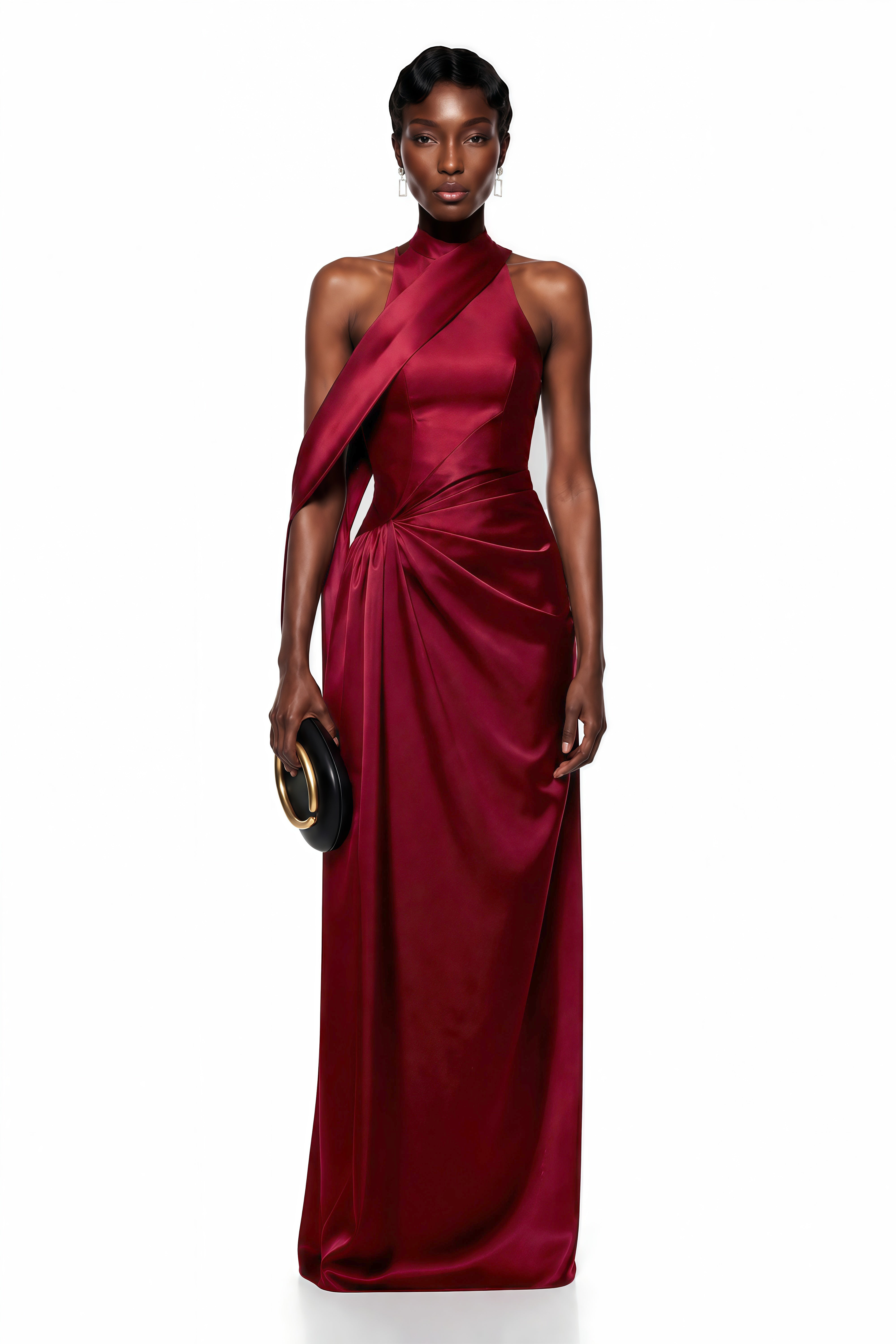 Dryope Red Halterneck Asymmetrical Maxi Dress