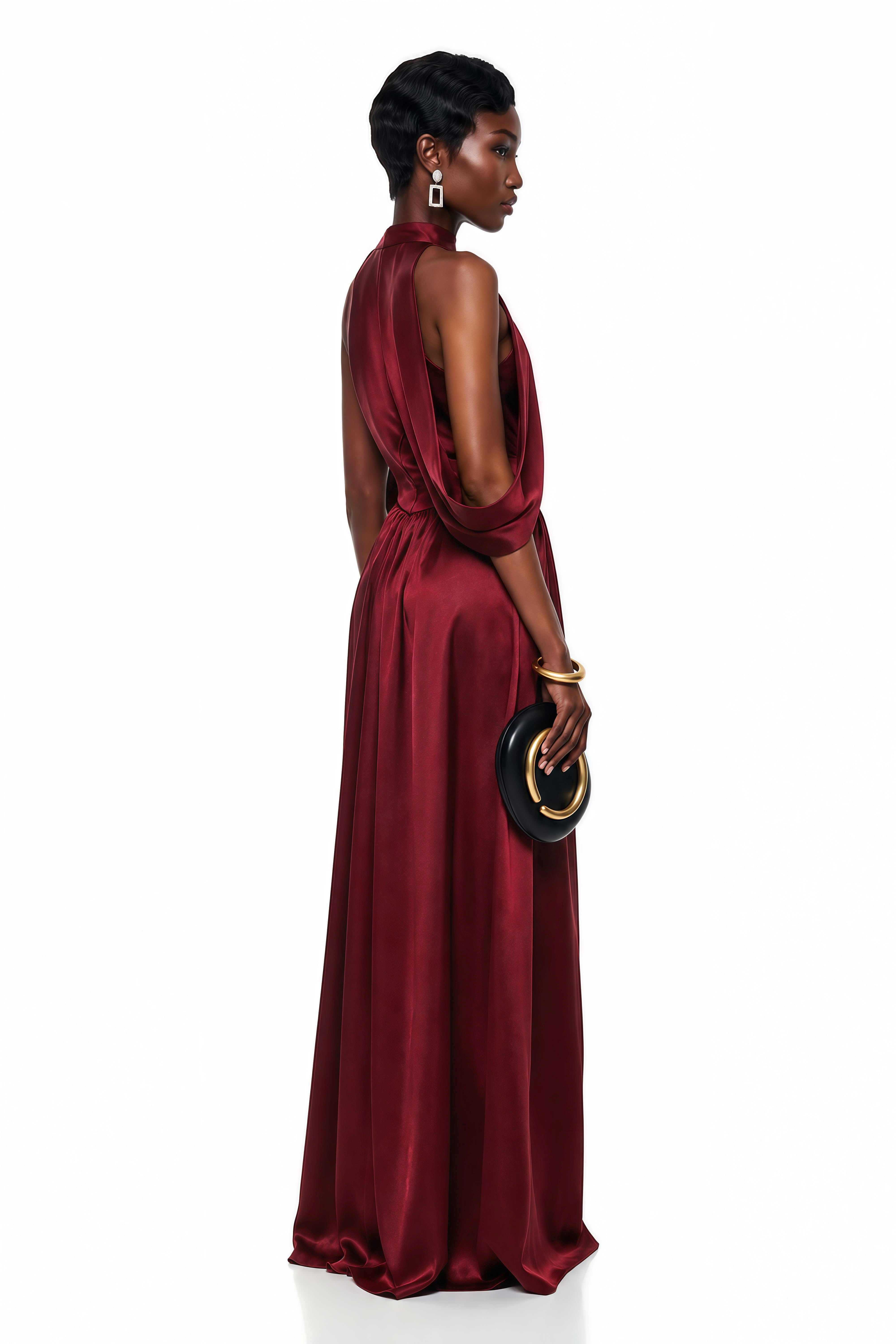 Dryope Red Halterneck Asymmetrical Maxi Dress