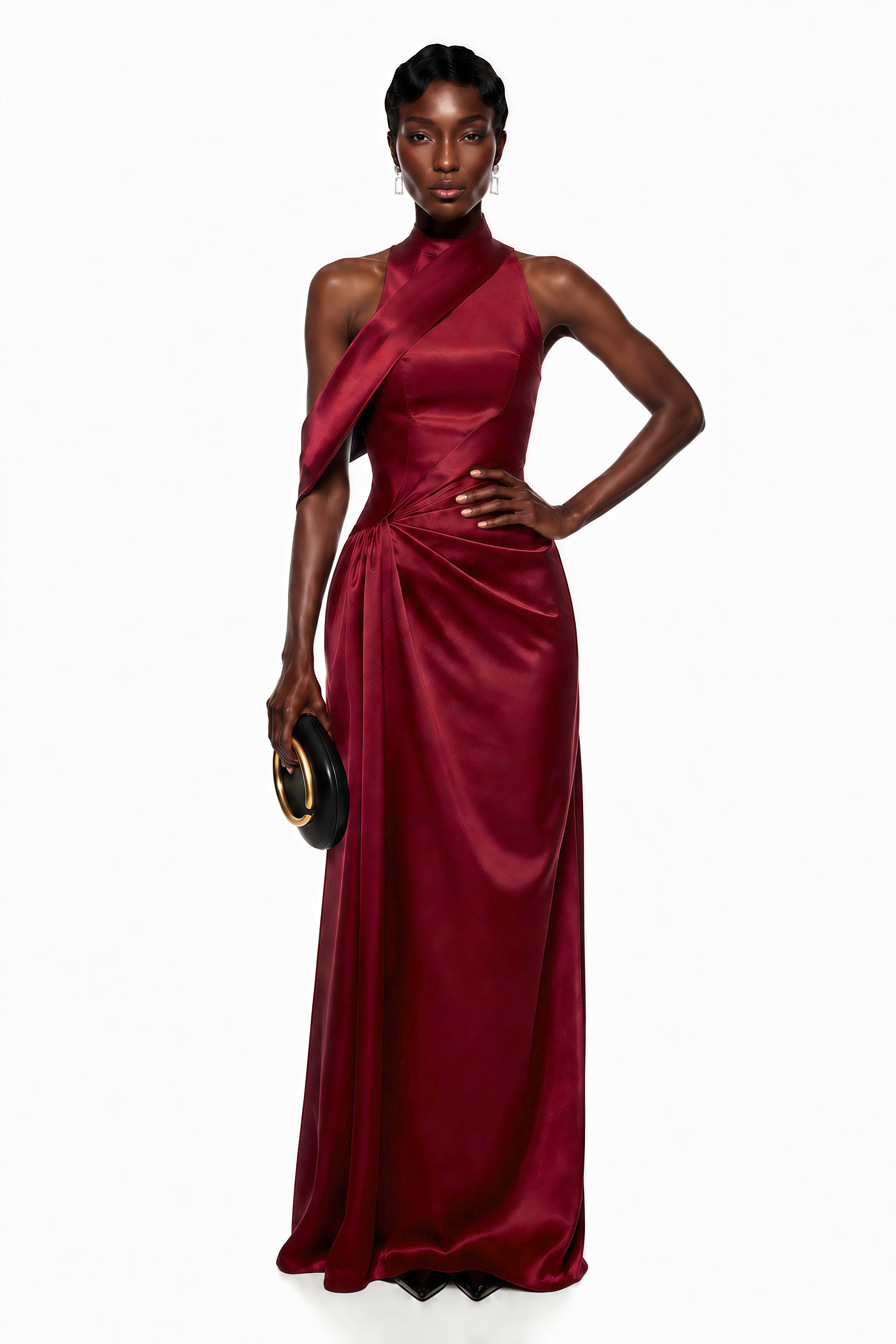 Dryope Red Halterneck Asymmetrical Maxi Dress