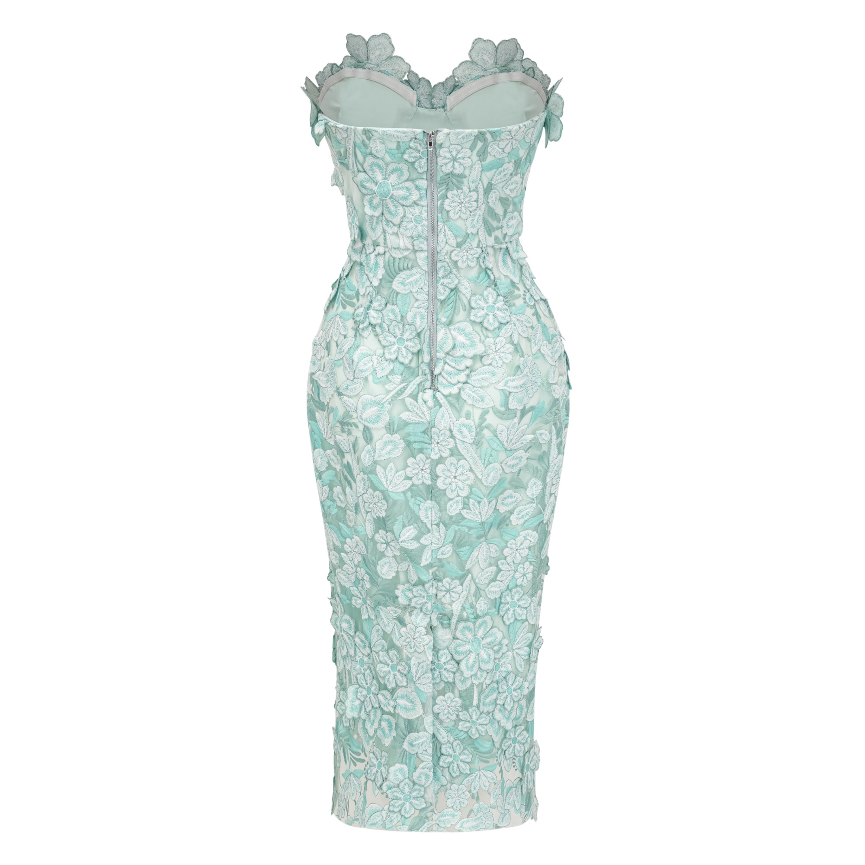 Duygu Green Off Shoulder Midi Dress with 3D Florals