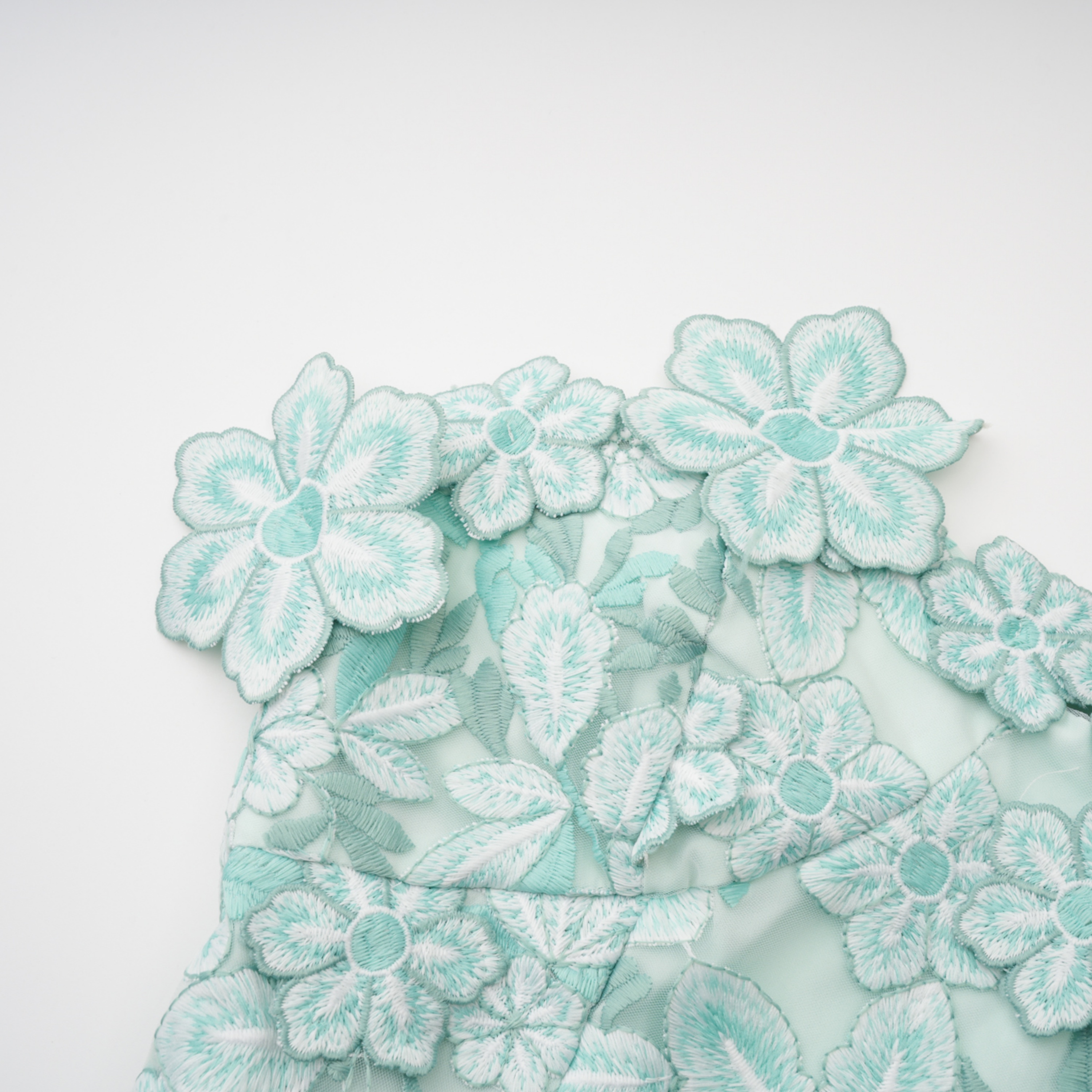 Duygu Green Off Shoulder Midi Dress with 3D Florals