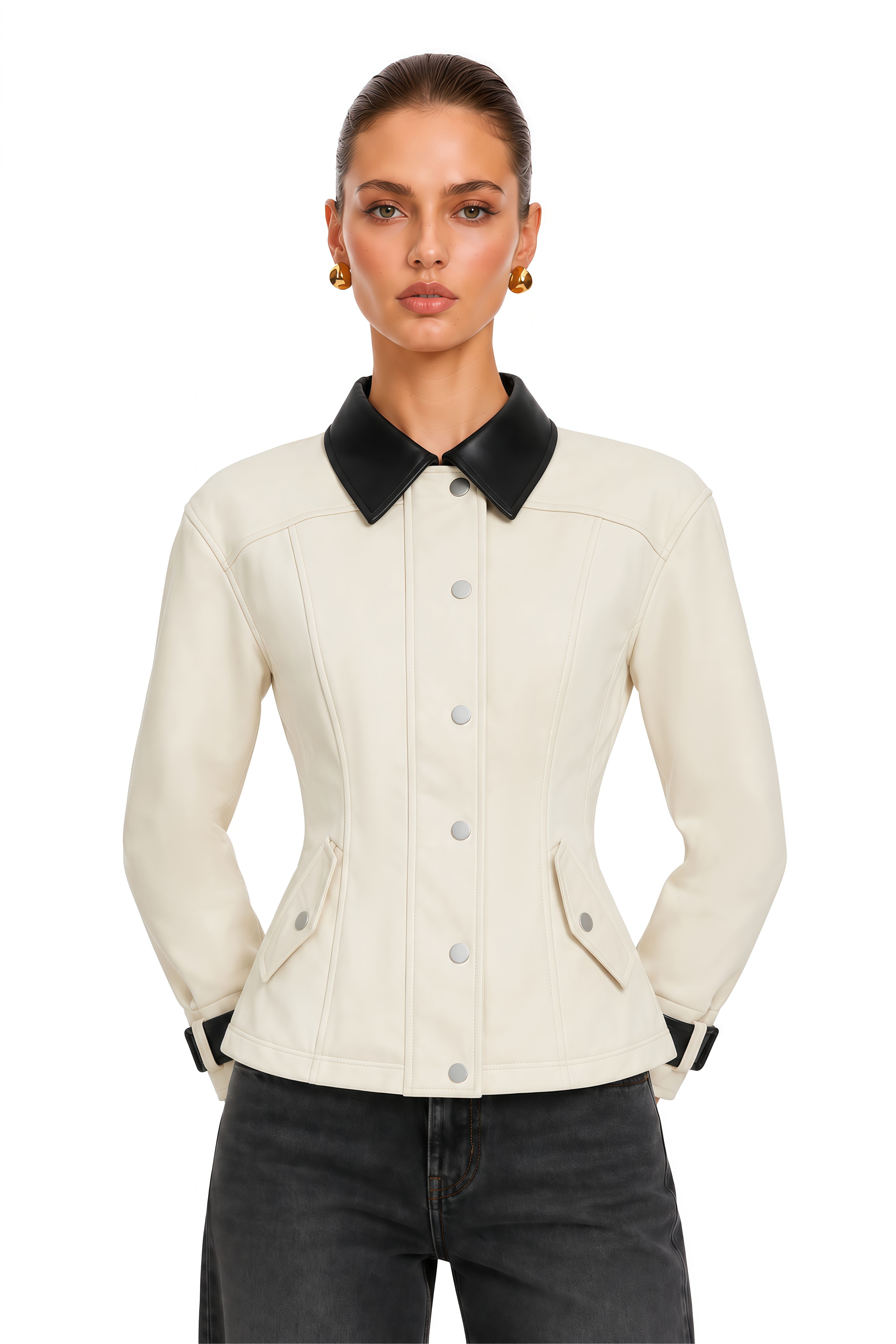 Ebadat Khaki Contrast Collar Button-Front Jacket