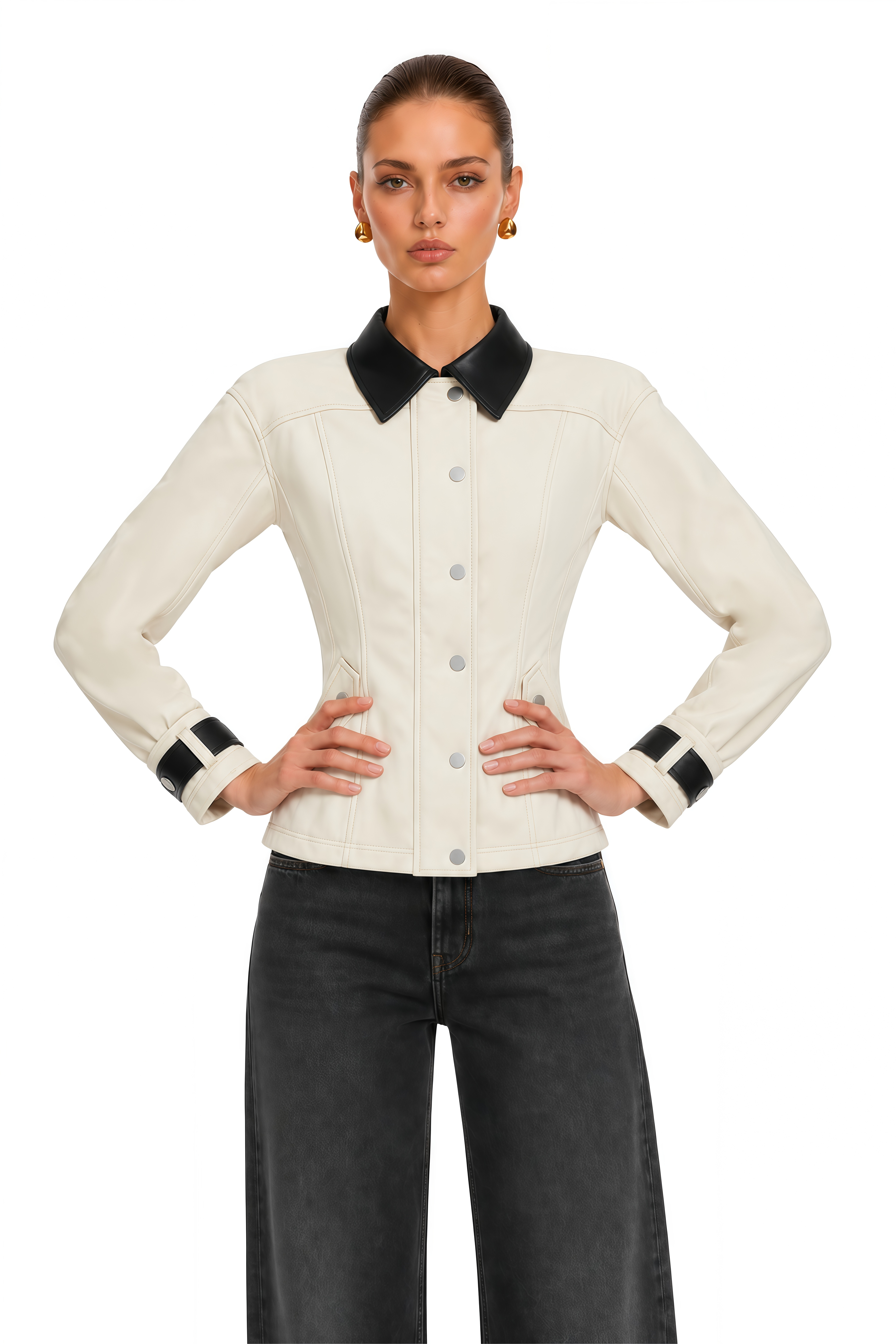 Ebadat Khaki Contrast Collar Button-Front Jacket