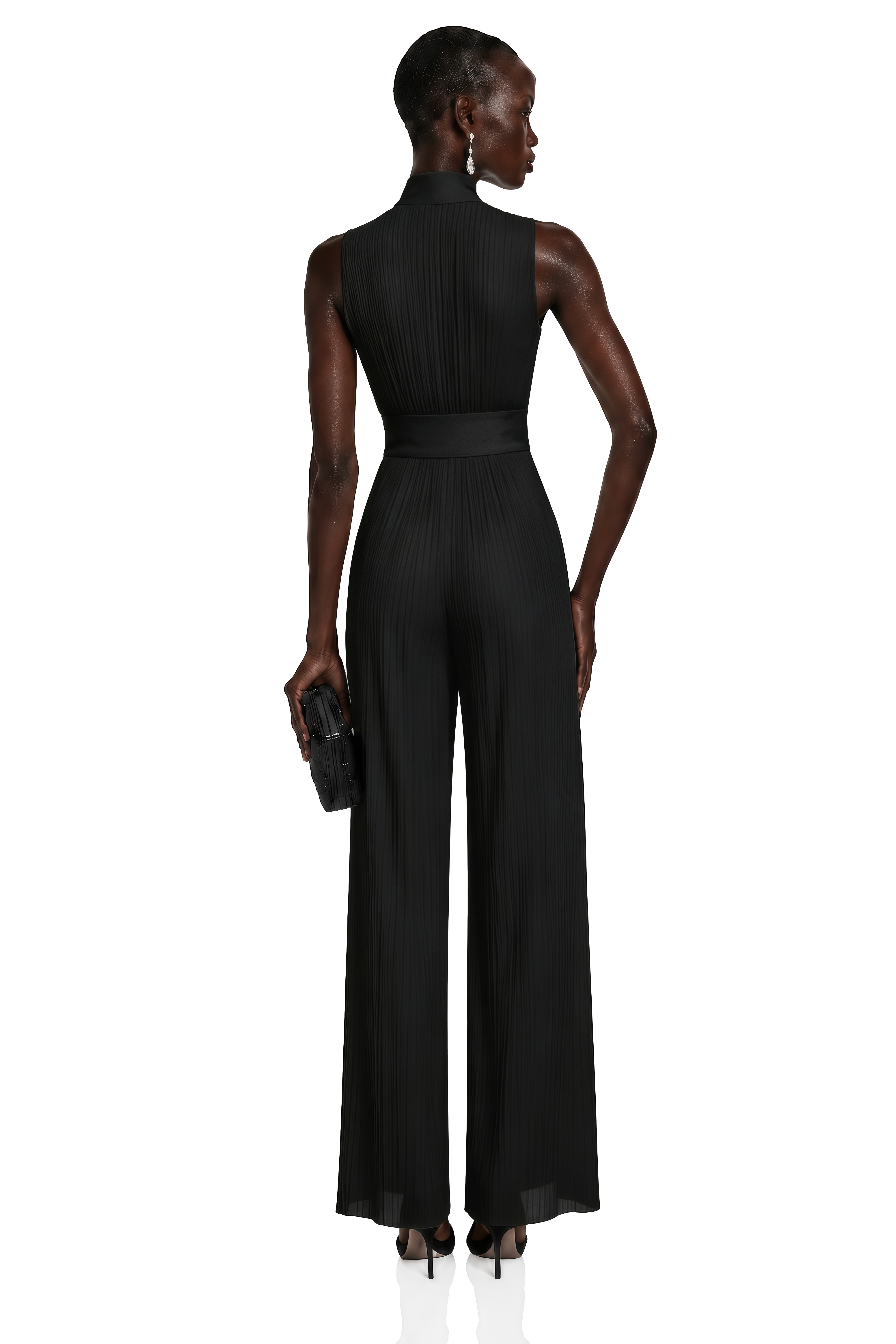 Ecem Black Mock Neck Ruched Jumpsuit