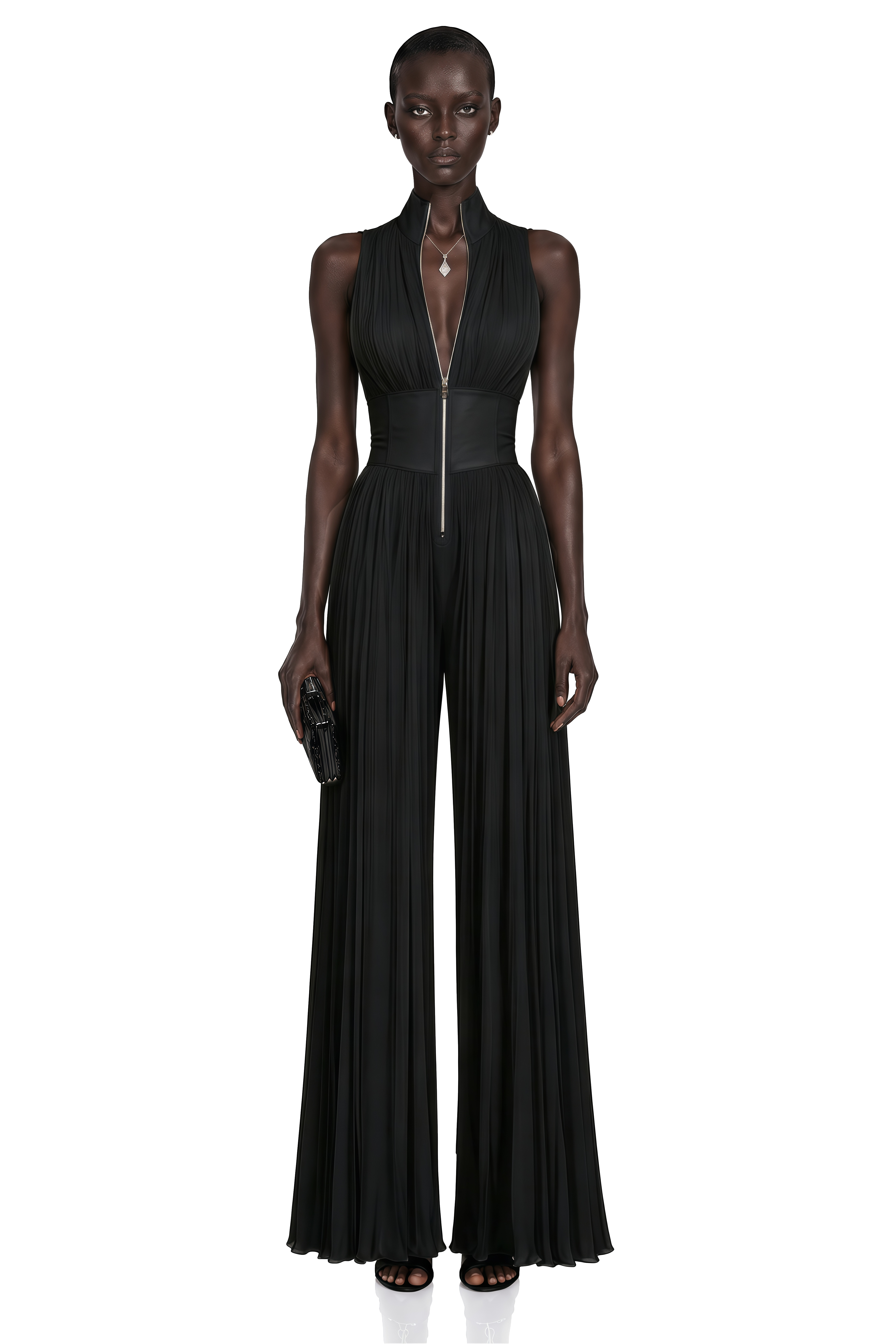 Ecem Black Mock Neck Ruched Jumpsuit
