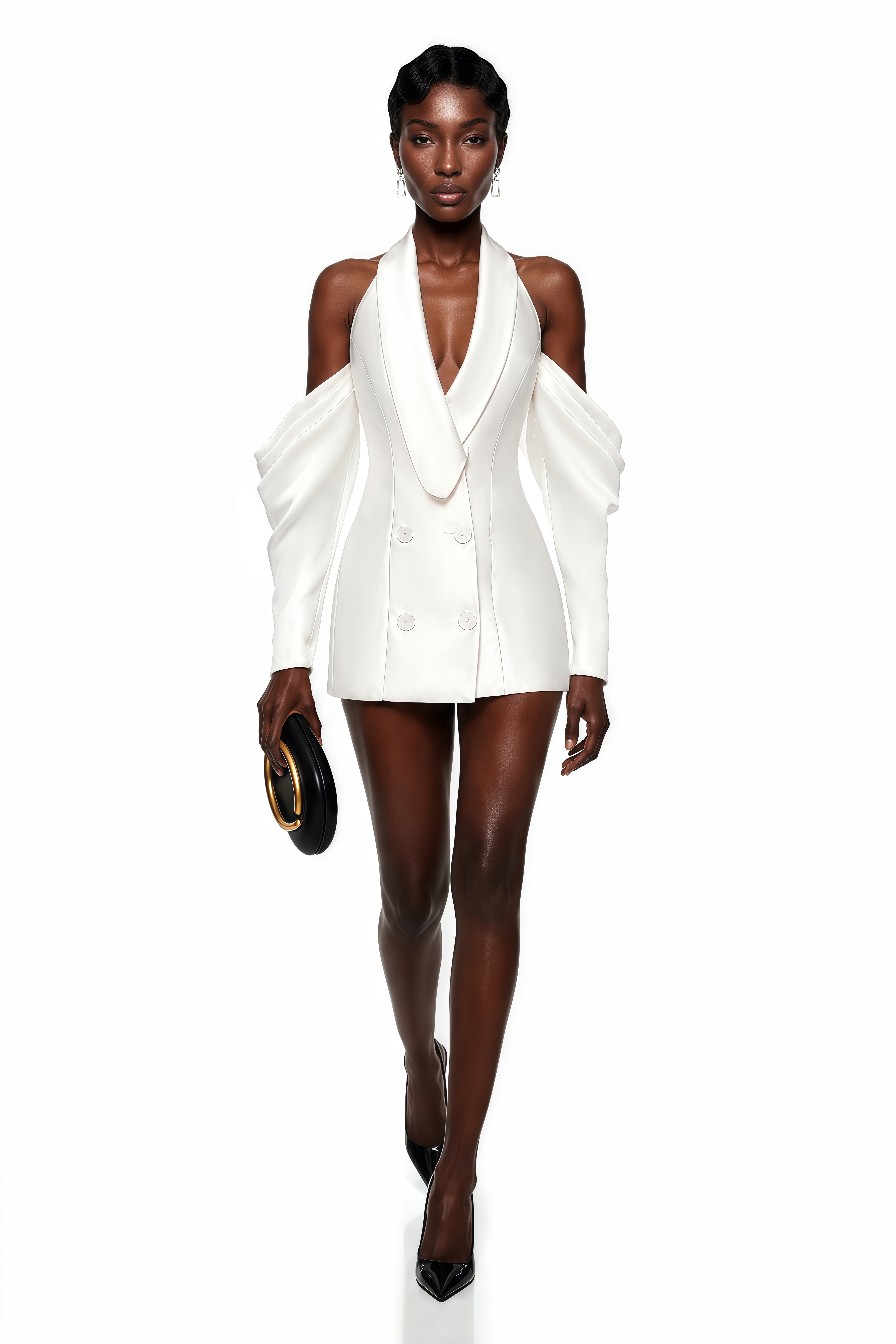 Echidna White Halterneck Double-Breasted Mini Dress