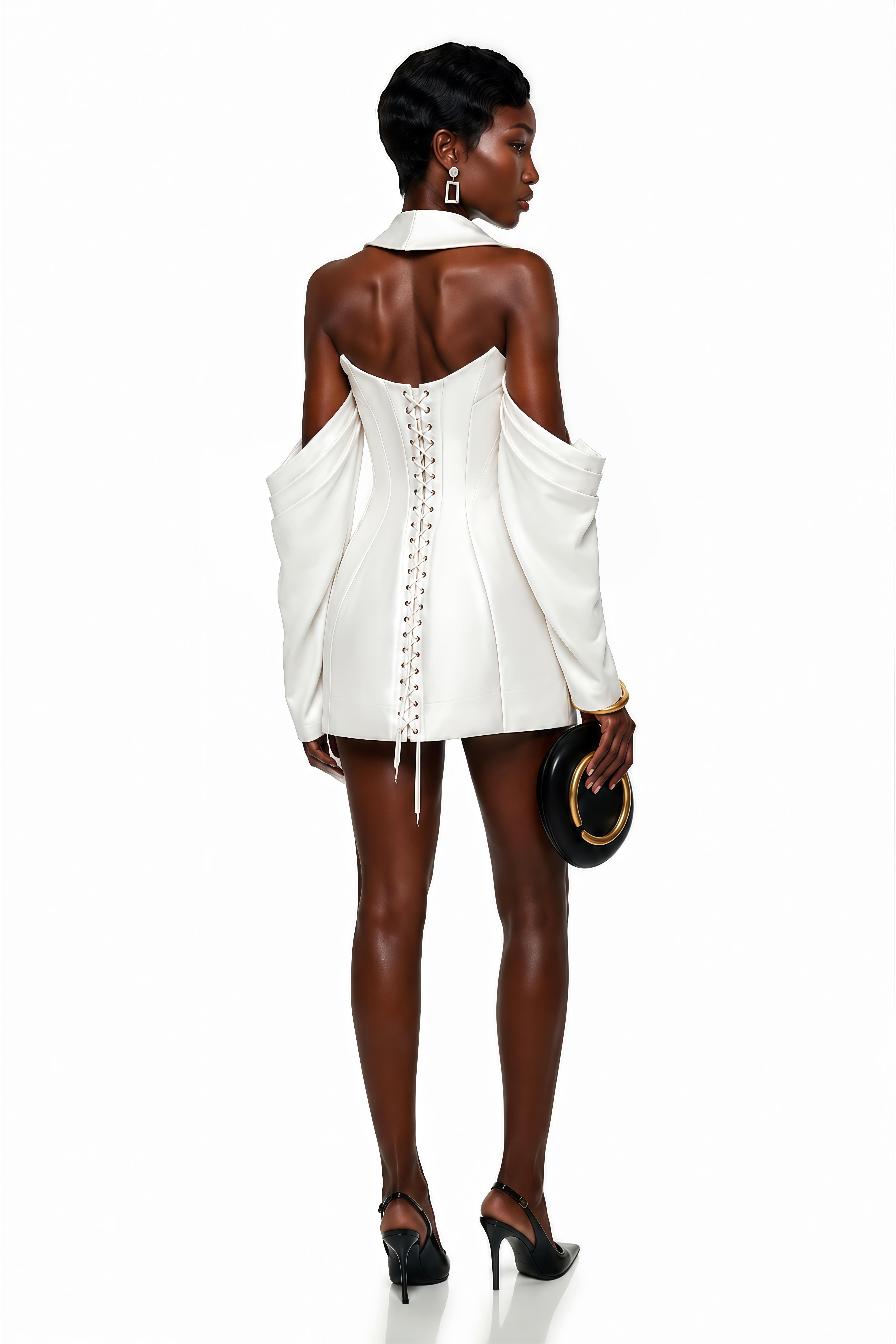 Echidna White Halterneck Double-Breasted Mini Dress