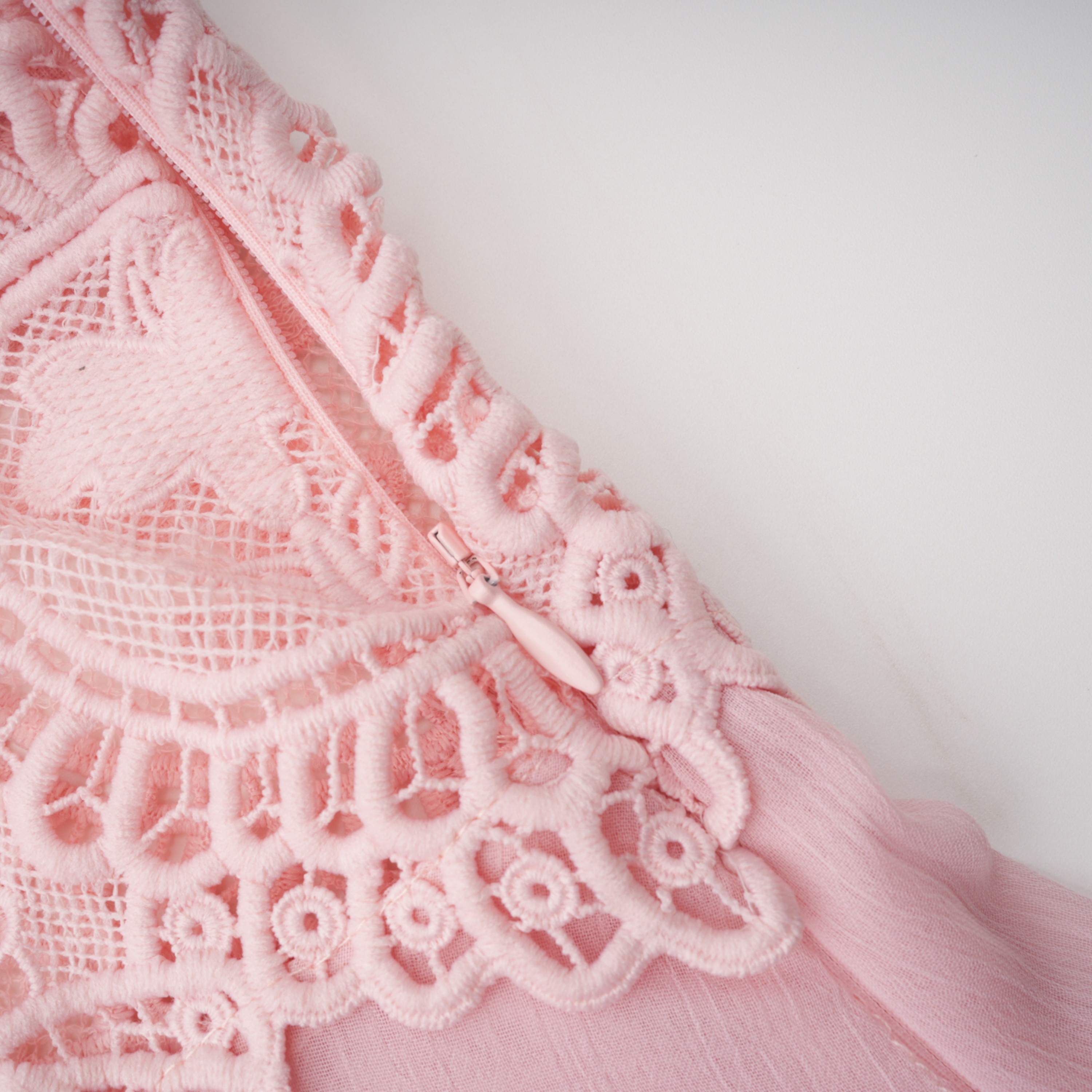 Ecrin Pink Tiered Midi Dress with Lace Panels