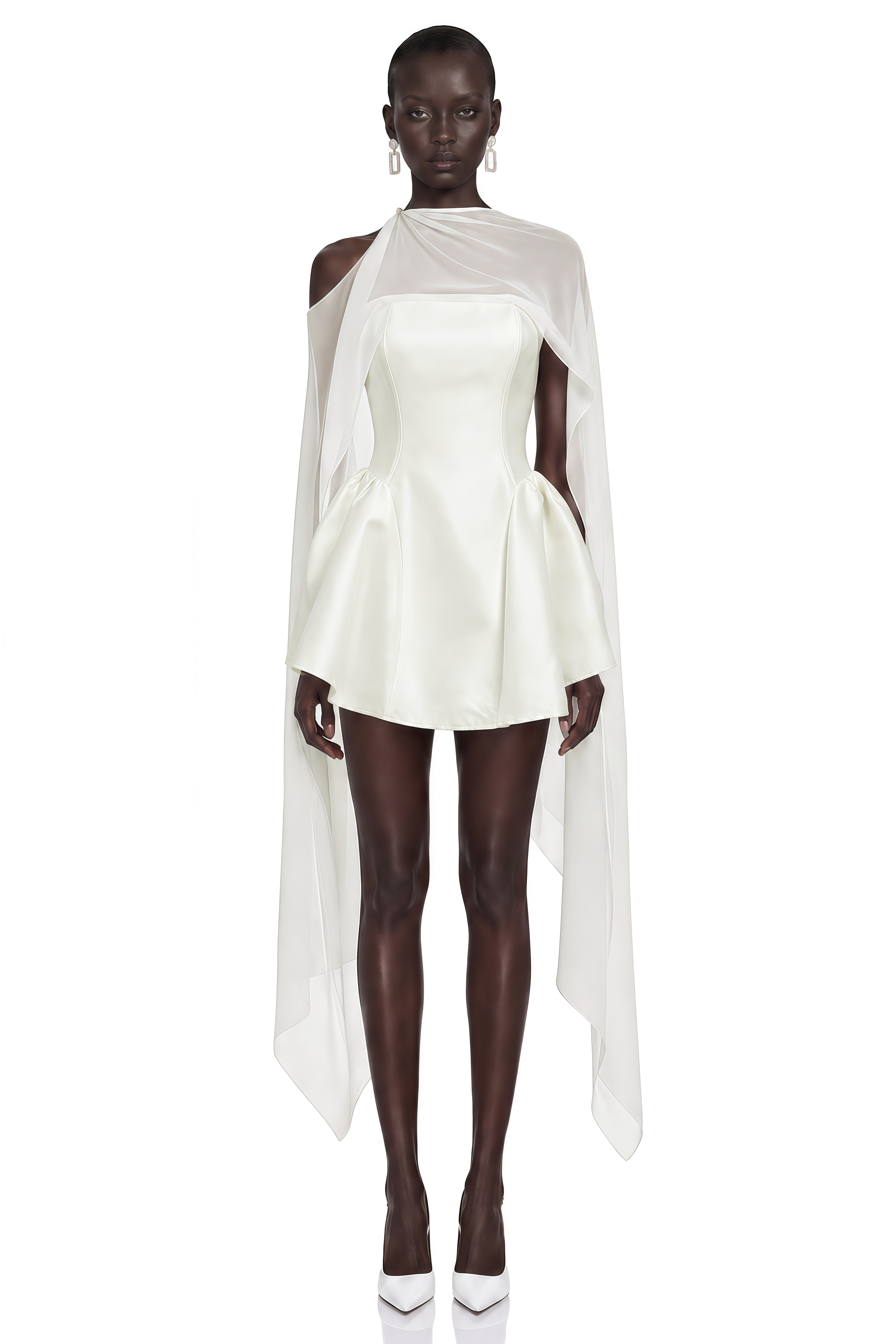 Edita White Cold Shoulder Cape Mini Dress