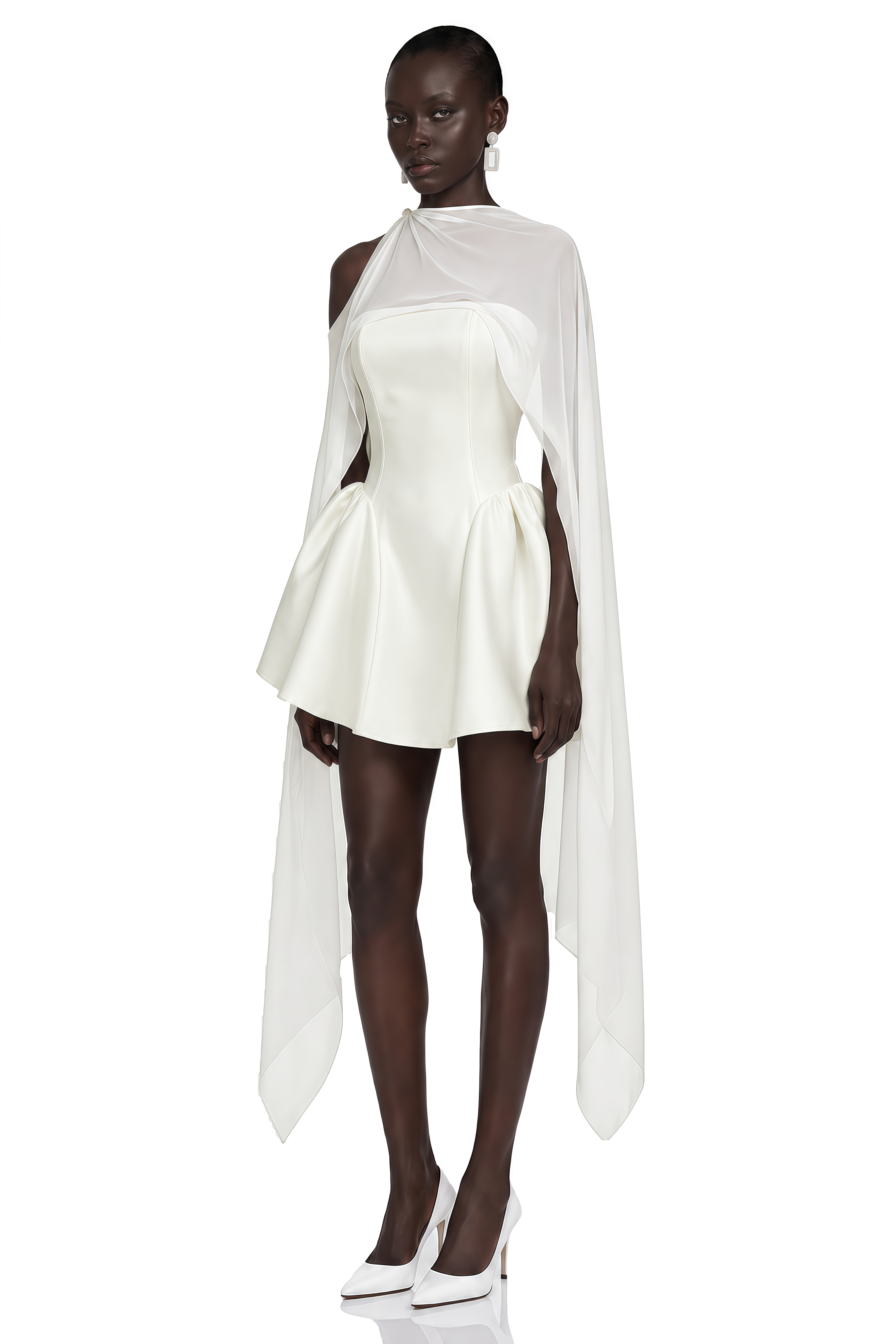 Edita White Cold Shoulder Cape Mini Dress