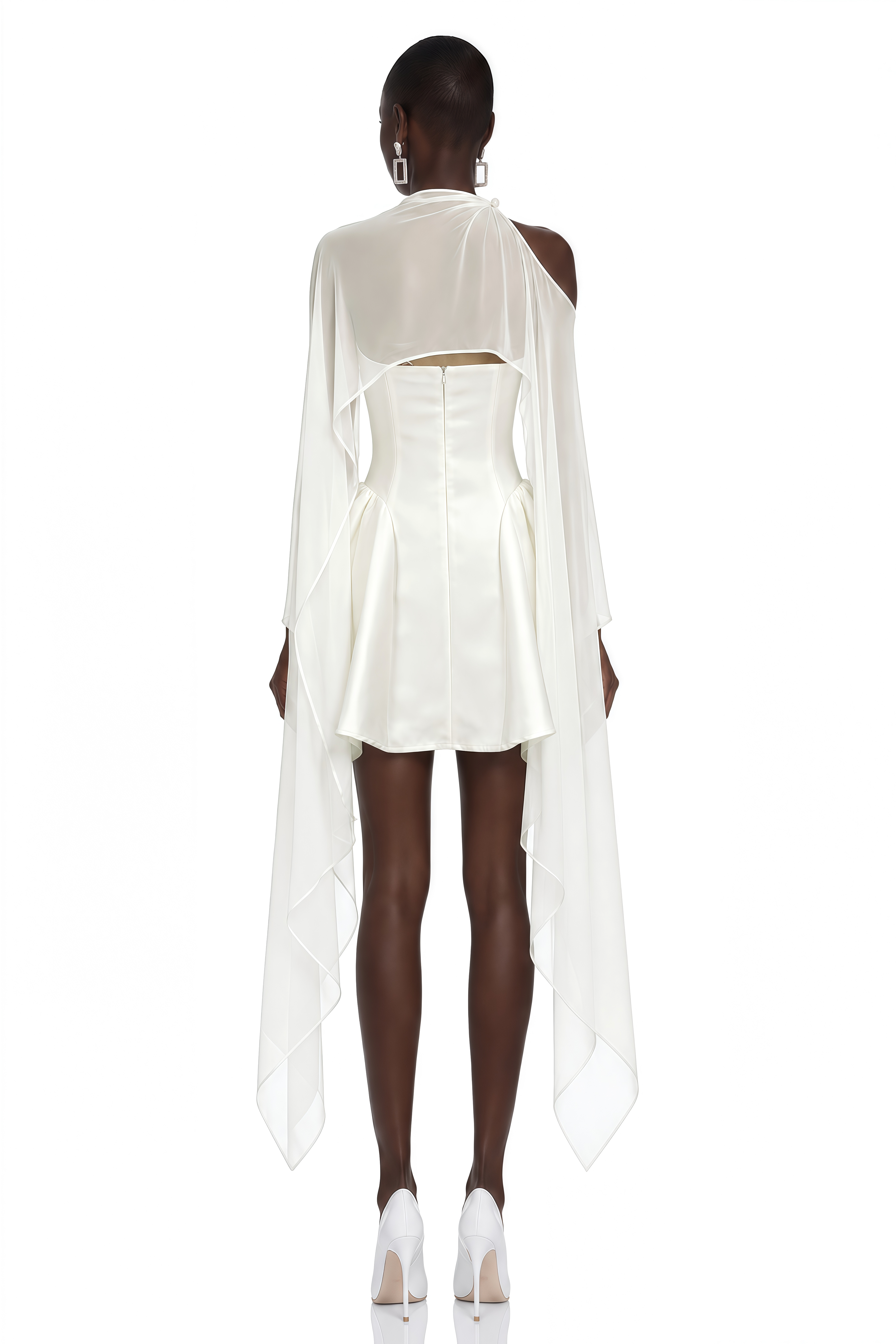 Edita White Cold Shoulder Cape Mini Dress
