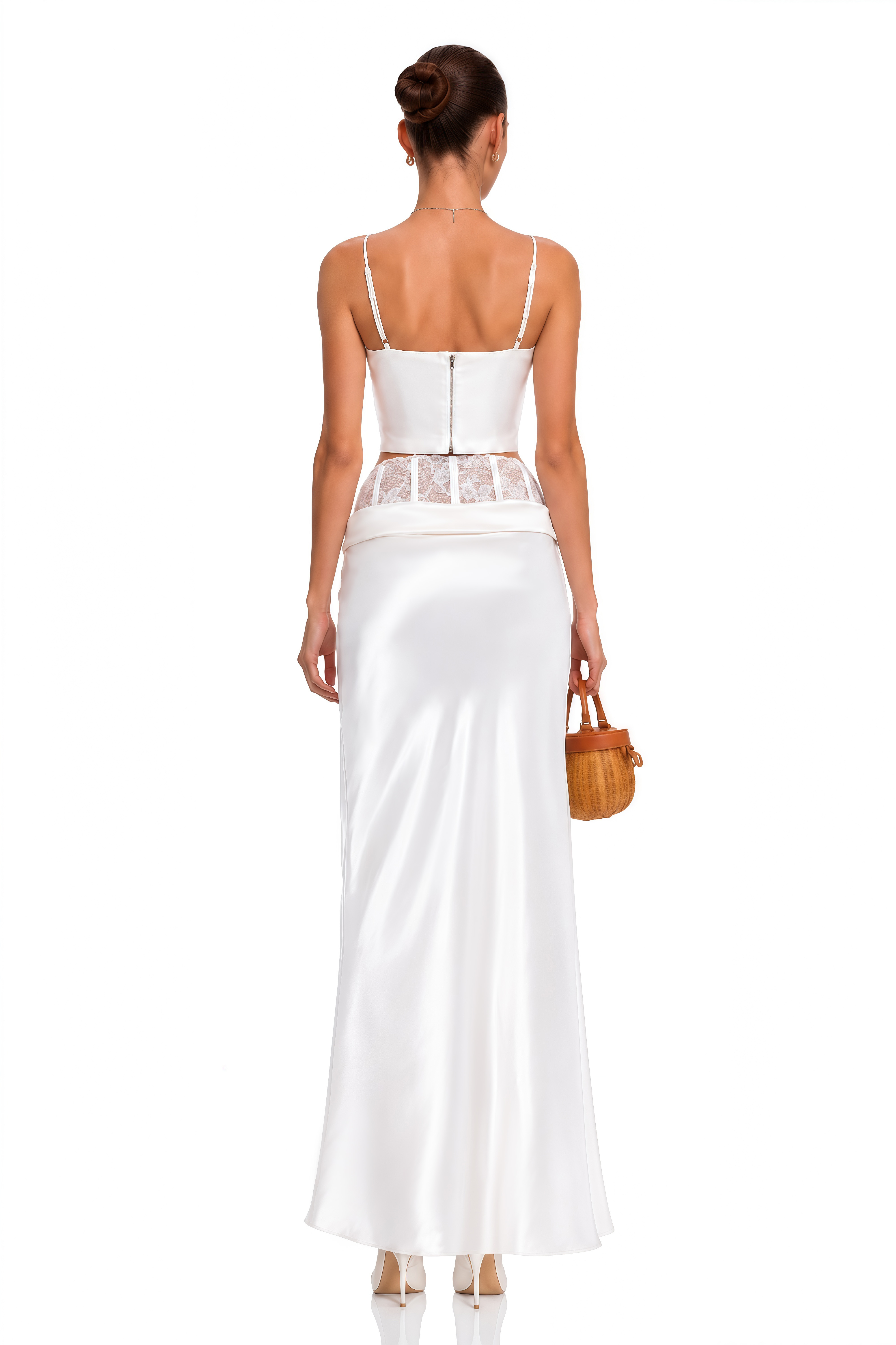 Eeva White Floral Lace Panel Crop Top & Maxi Skirt Set