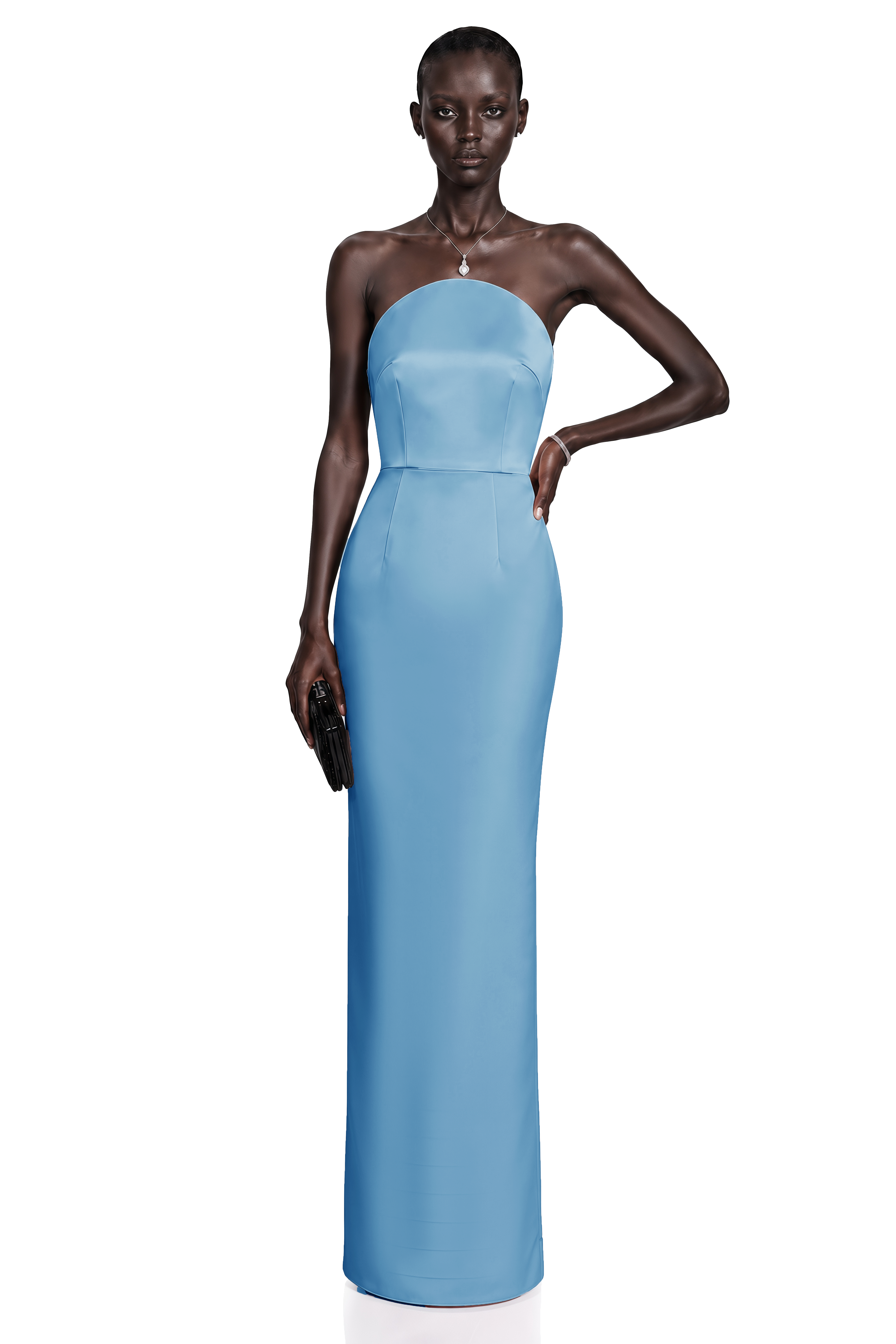 blue off the shoulder maxi dress Efsun Satin Do Not Bleach springsummer A-line V Neck Light Size:10-11y