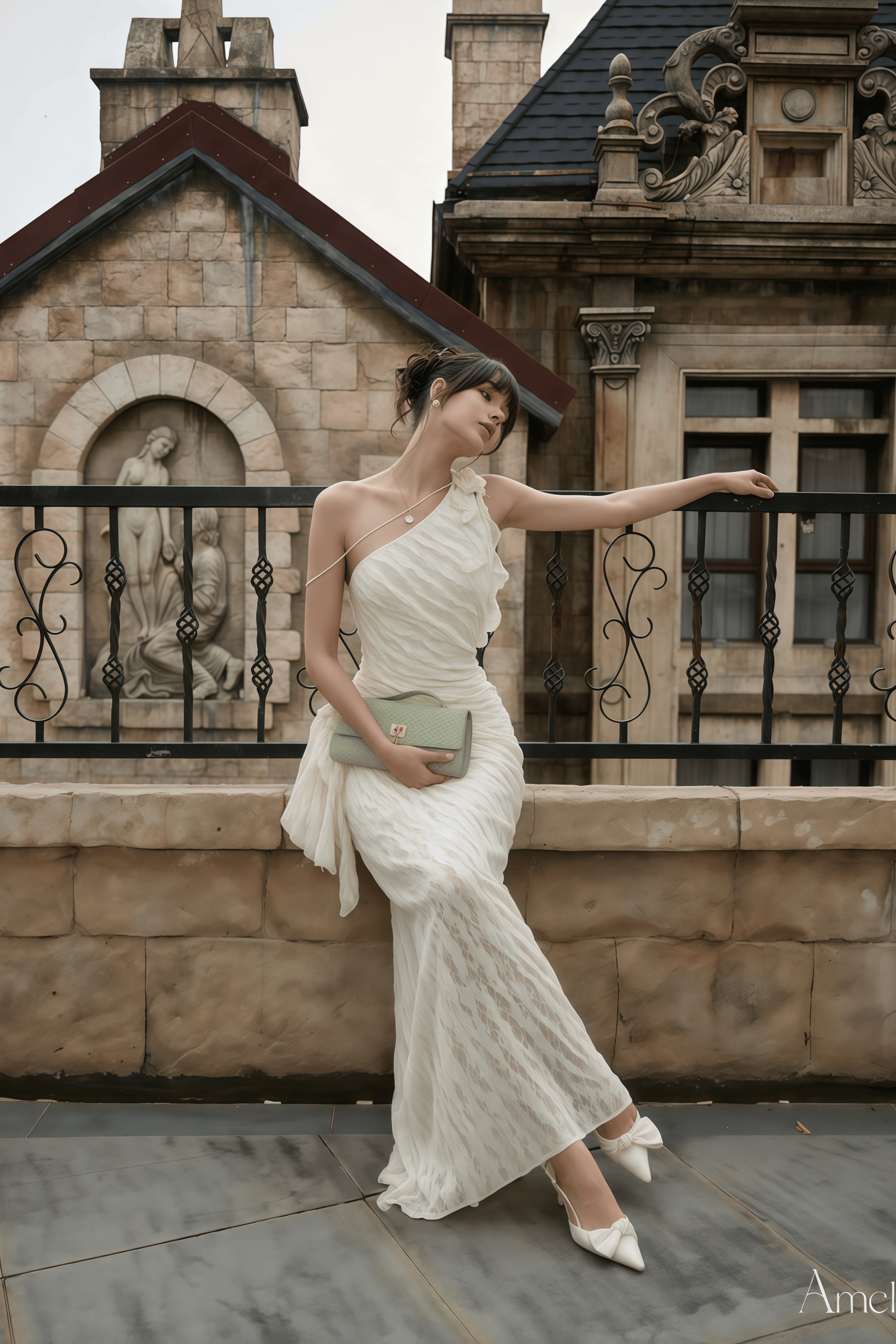 Ekaterina White One Shoulder Floral Lace Maxi Dress