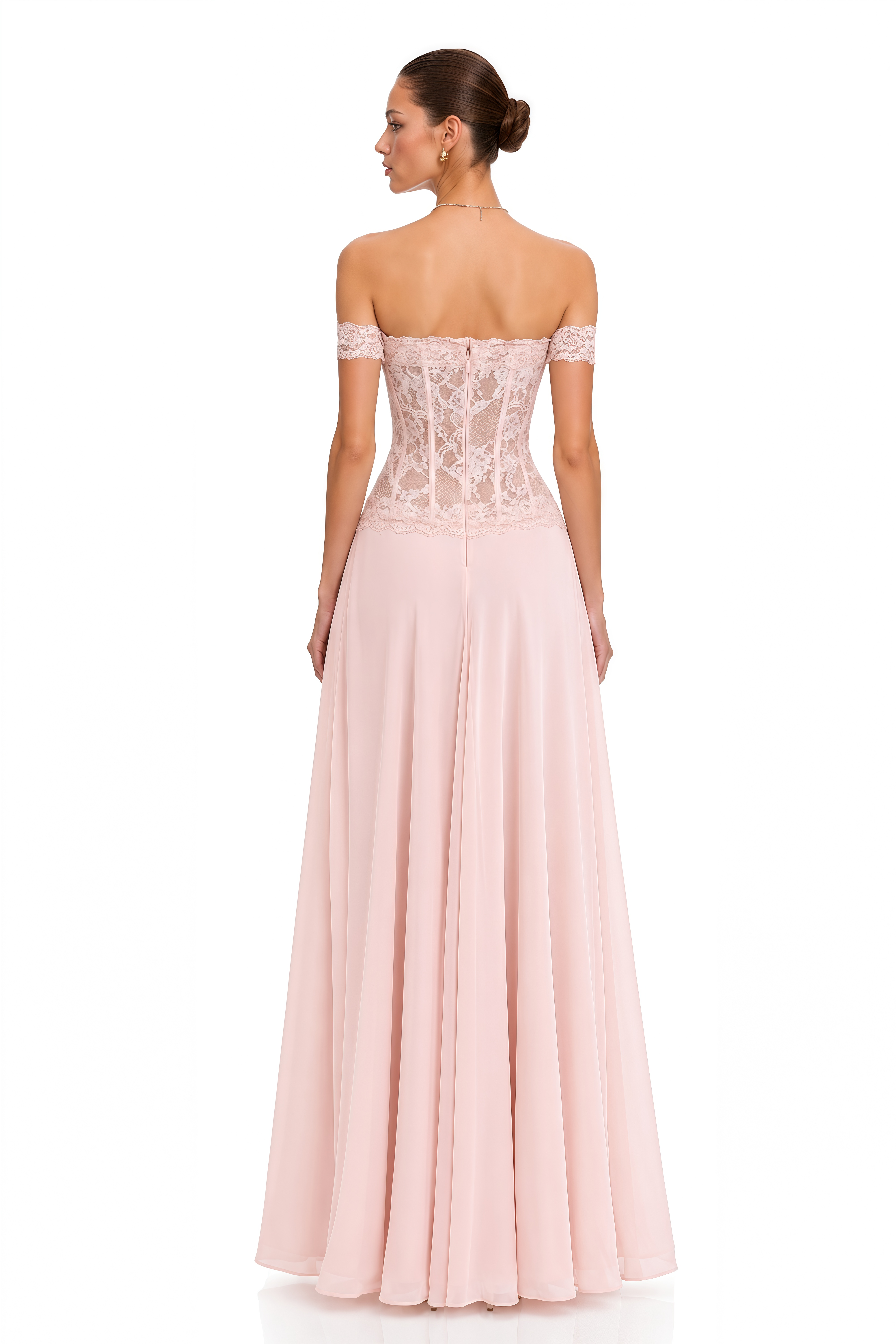 Eliana Pink Lace Corset Off Shoulder Maxi Dress