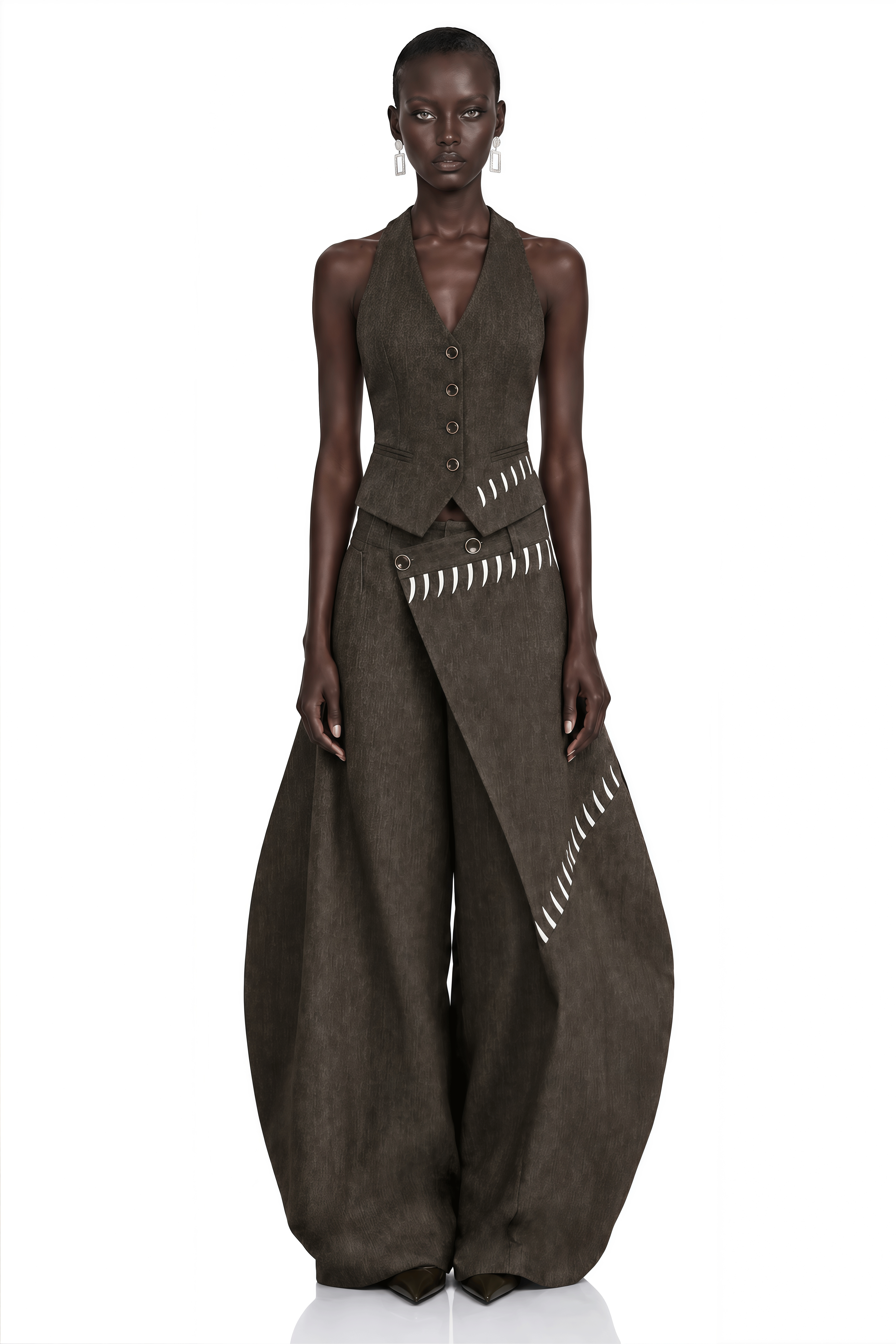 Elina Brown Asymmetrical Wide Leg Trousers