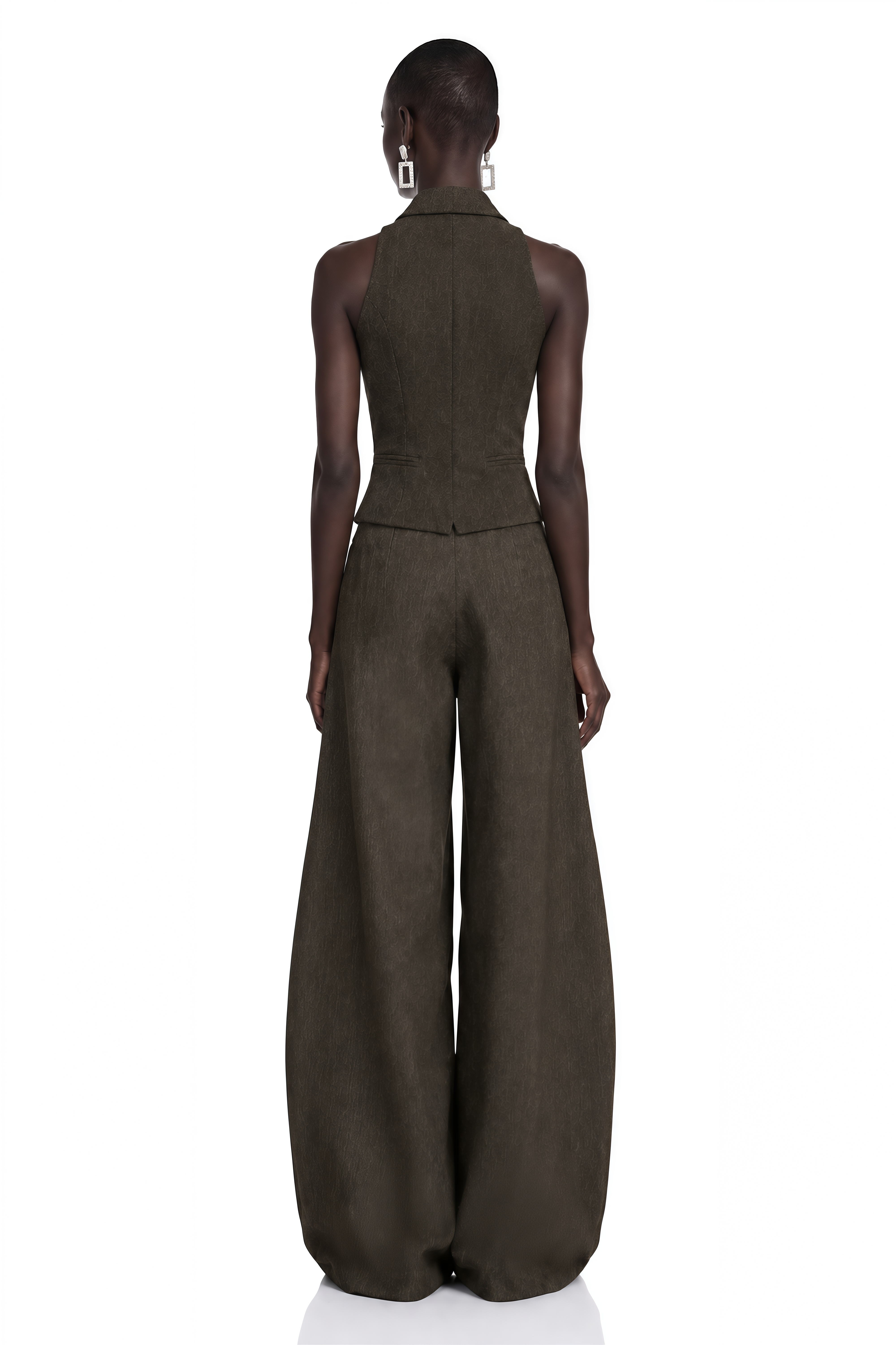 Elina Brown Asymmetrical Wide Leg Trousers