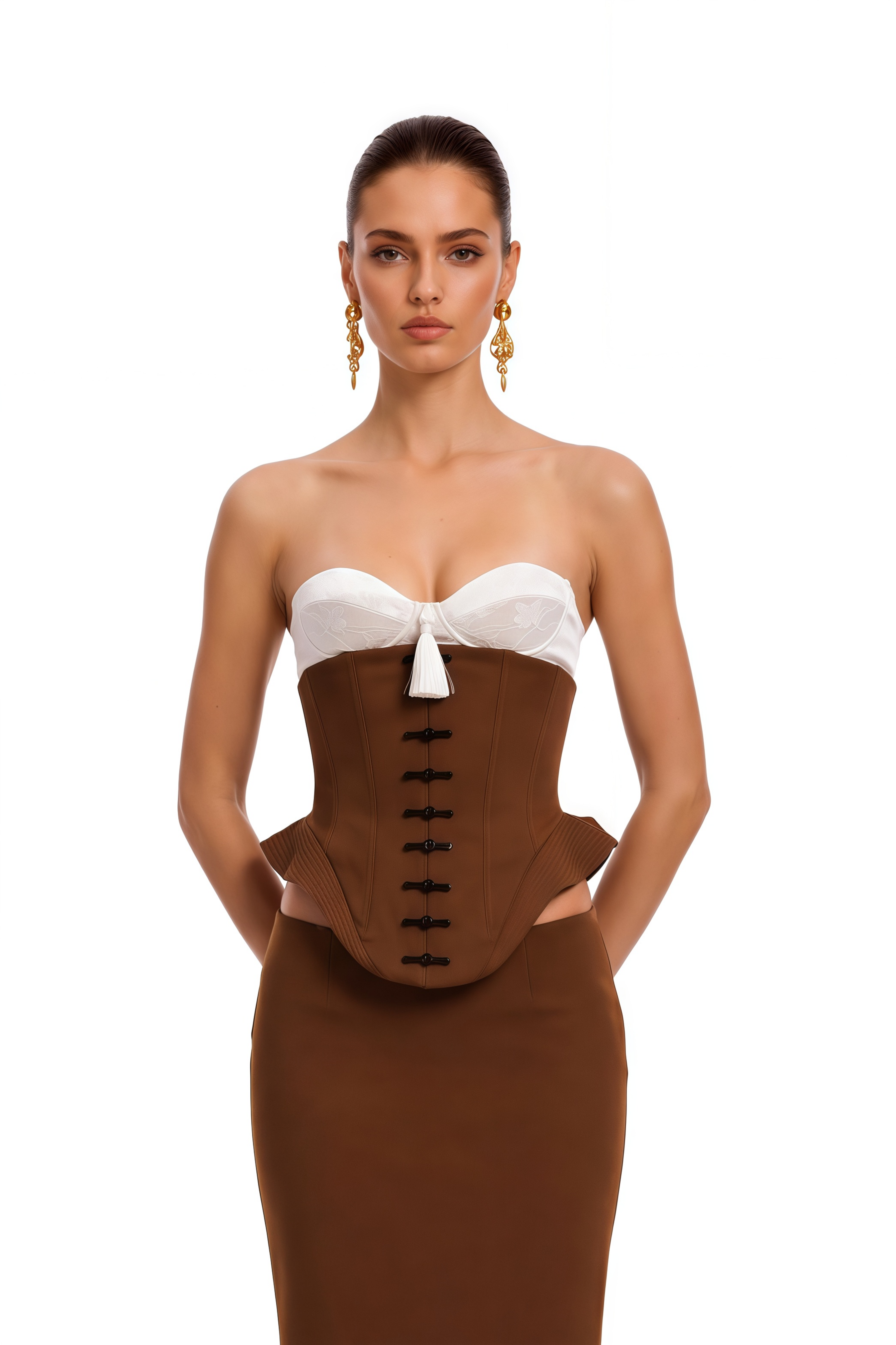 Elliana Brown Corset Top & Midi Skirt Set