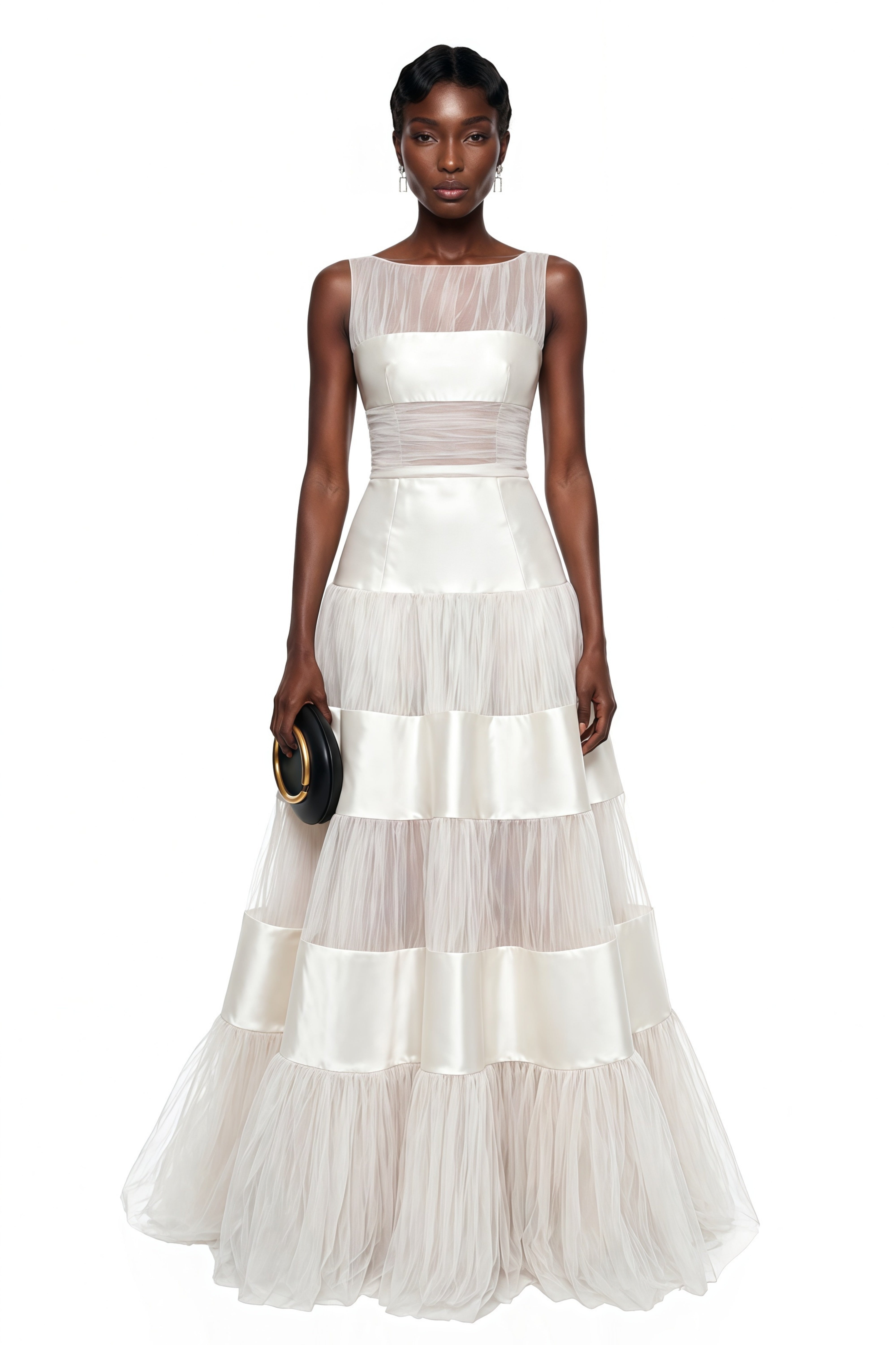 Eloise White Mesh Panel Maxi Dress with Satin Stripes – Miss
