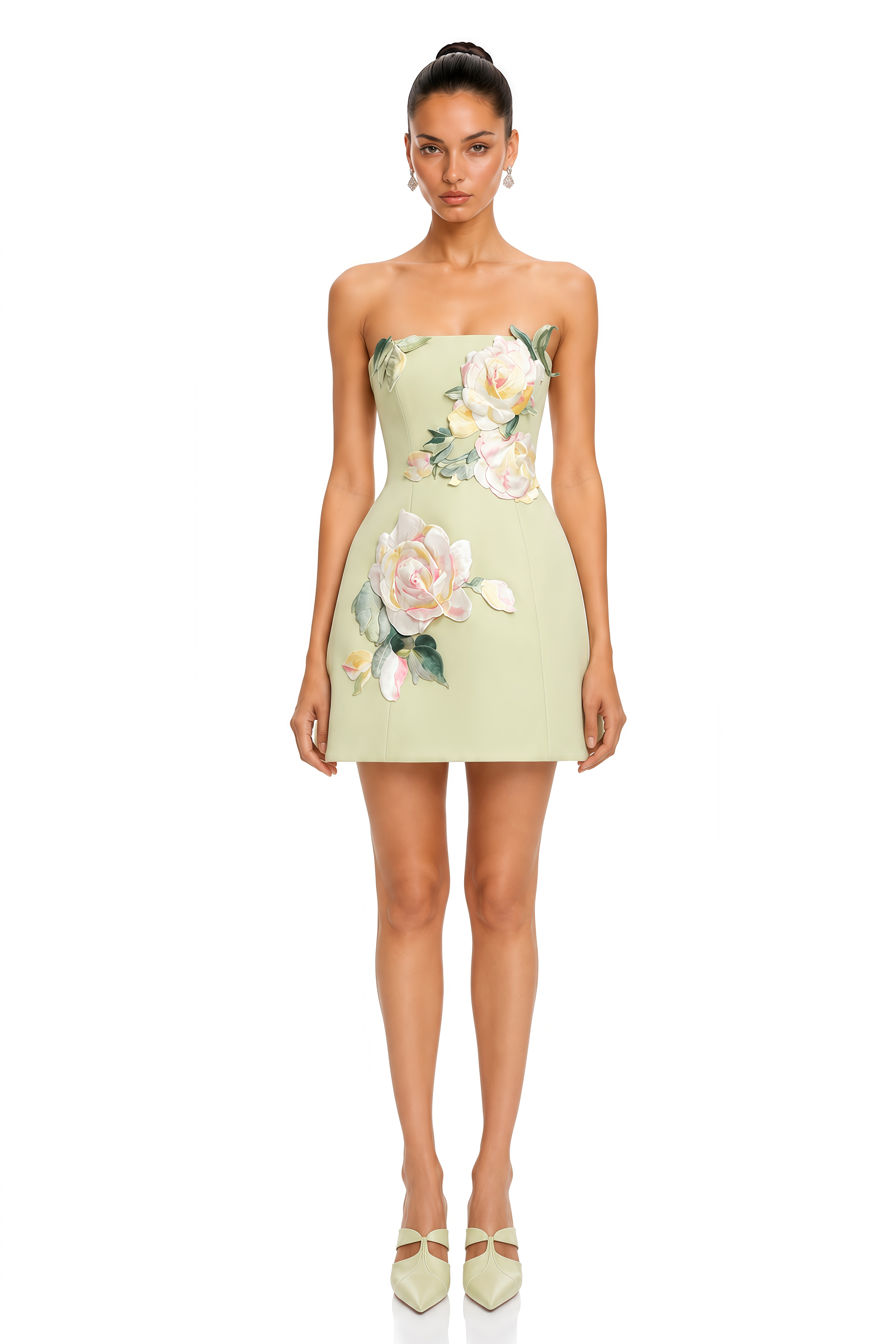 Elowen Green 3D Floral Strapless Mini Dress