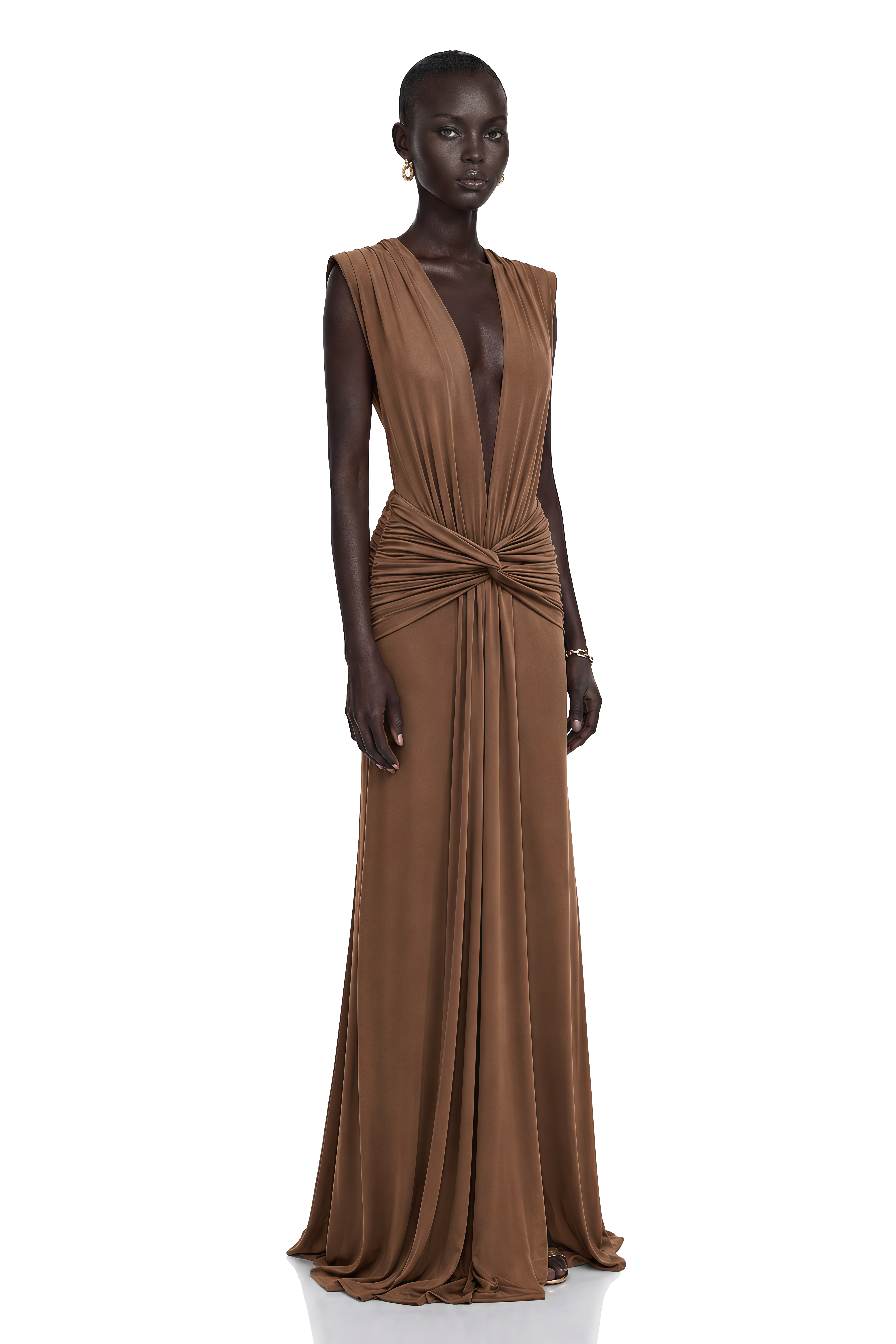 deep v brown dress Else V-Neck Twisted Maxi %0D%0ADelicate%20sewing%20and%20hemming%20by%20durable%20needle%20lockstitch%20machine race day look David's Bridal: Top Dress Size:38S (34.5 inch sleeve)