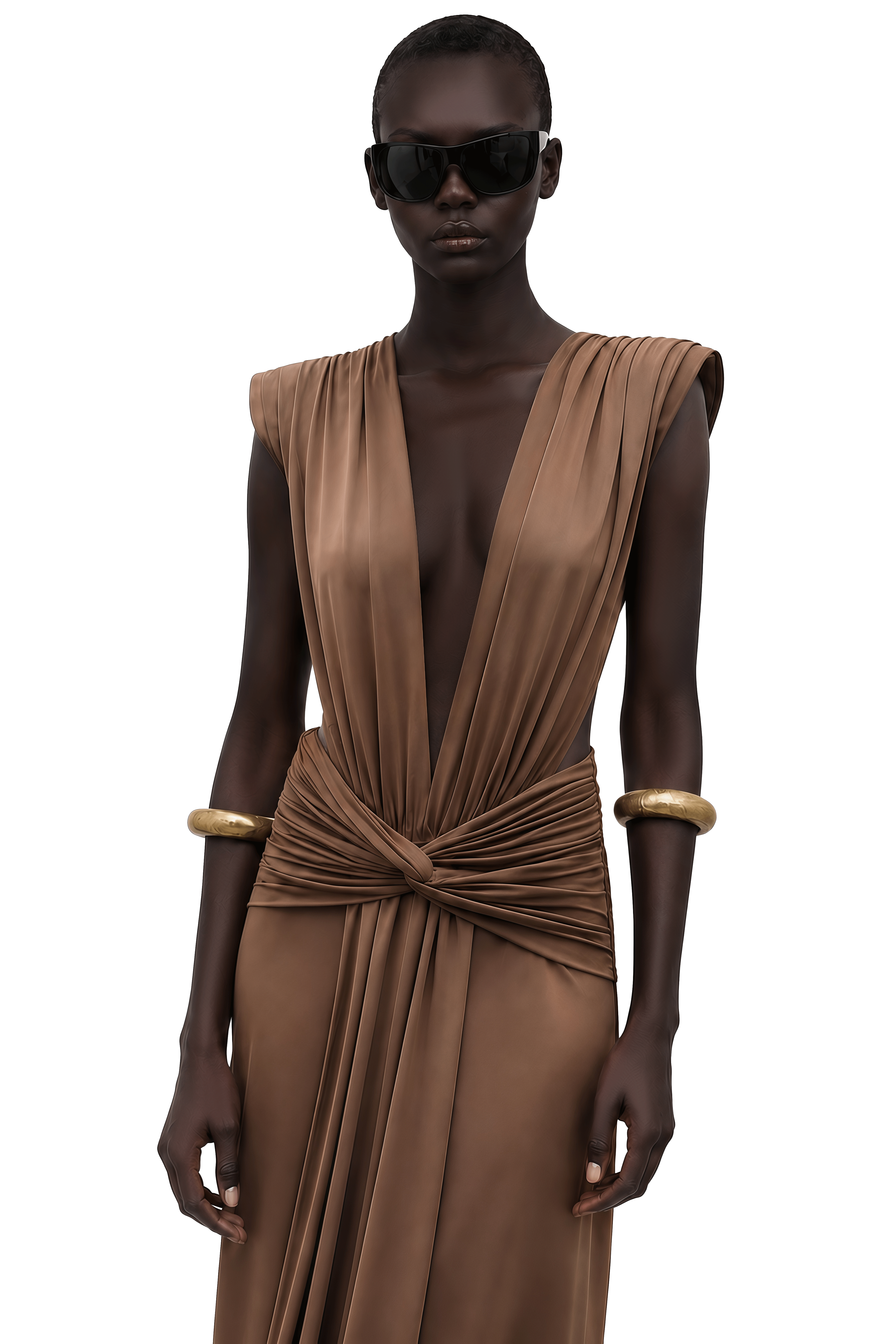 Else Brown Deep V-Neck Twisted Maxi Dress – Miss Rosier