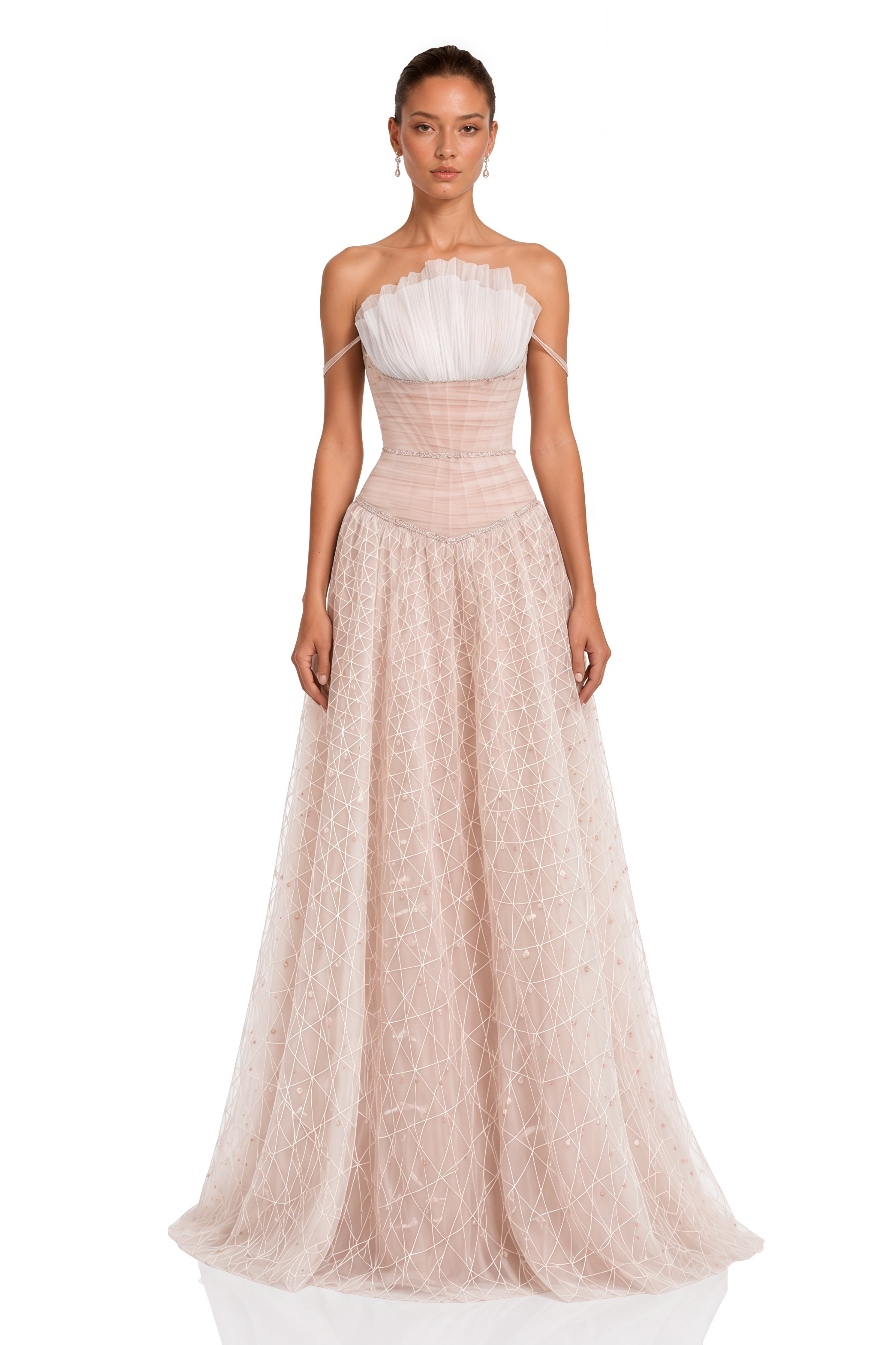 Elsie Brown Sequin Tulle Panelled Maxi Dress