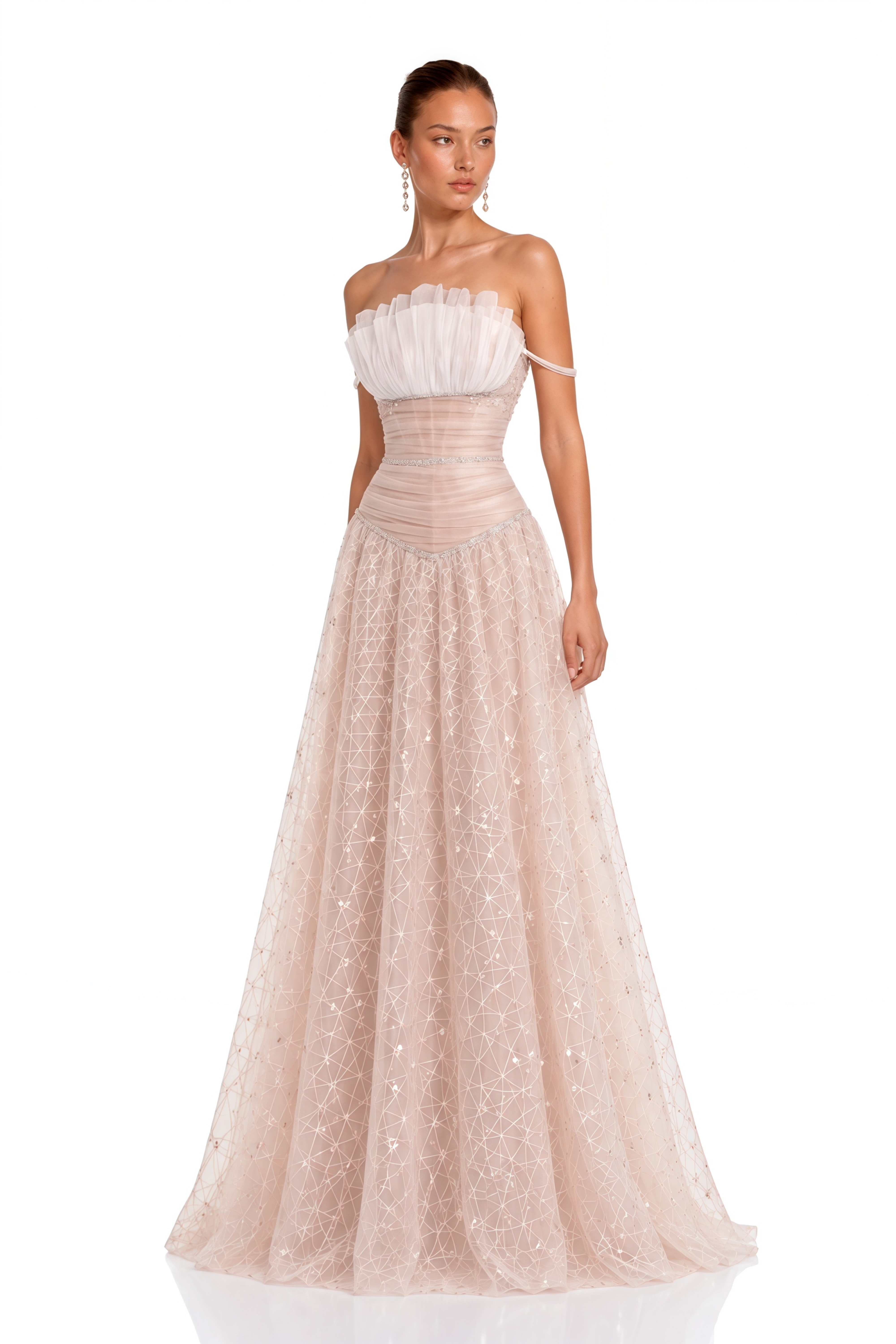 Elsie Brown Sequin Tulle Panelled Maxi Dress