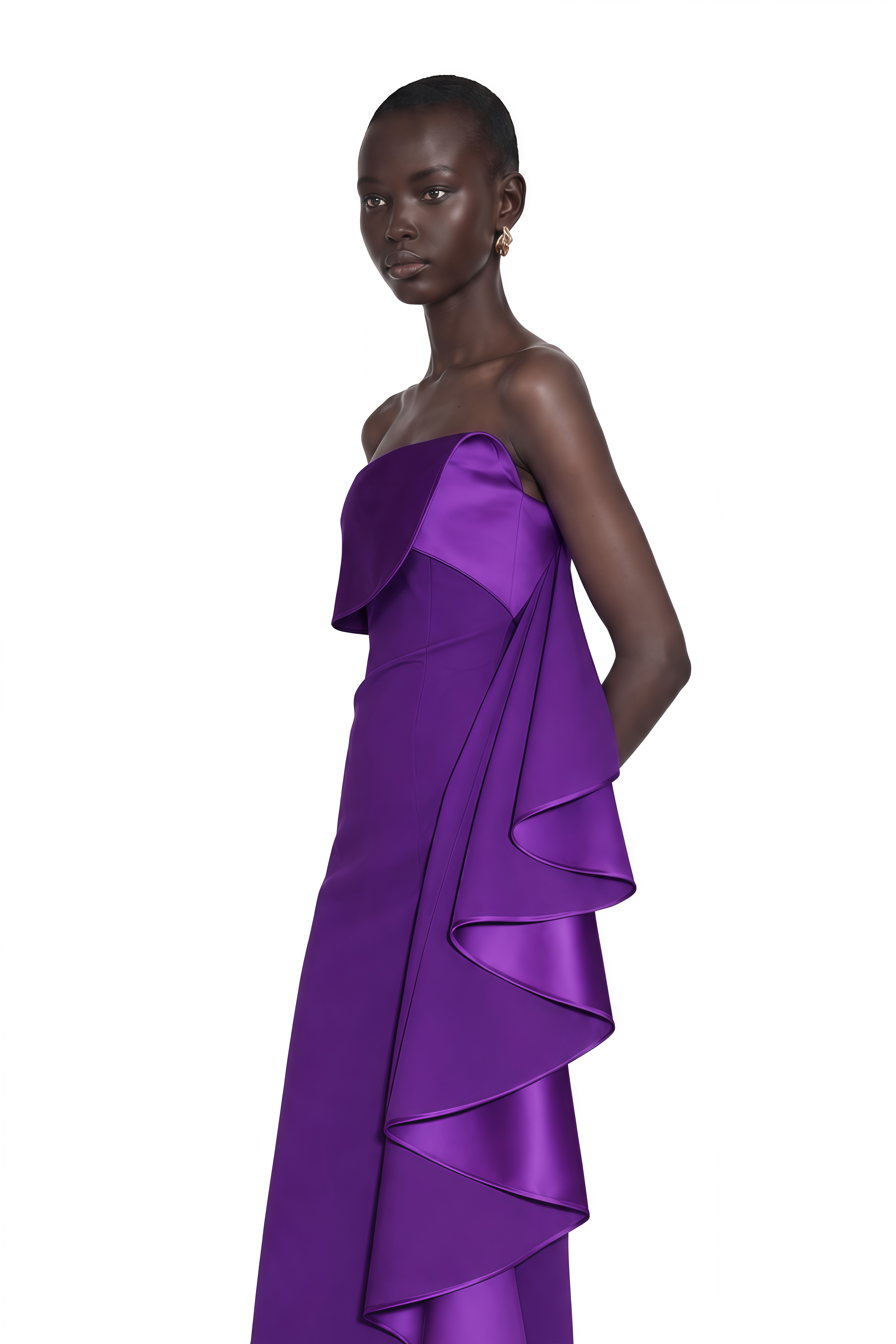 Elsie Purple Strapless Cascading Ruffle Maxi Dress
