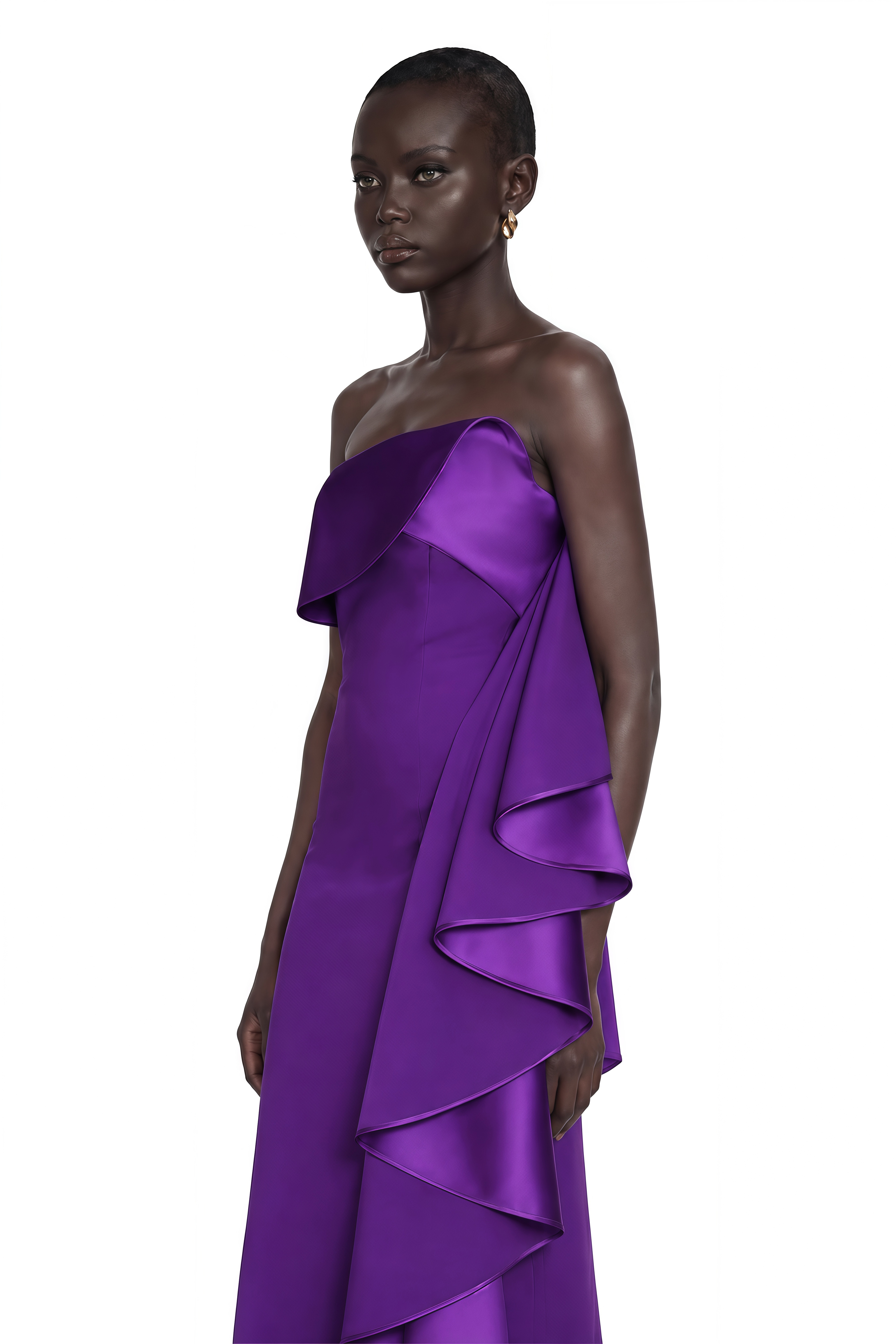 Elsie Purple Strapless Cascading Ruffle Maxi Dress