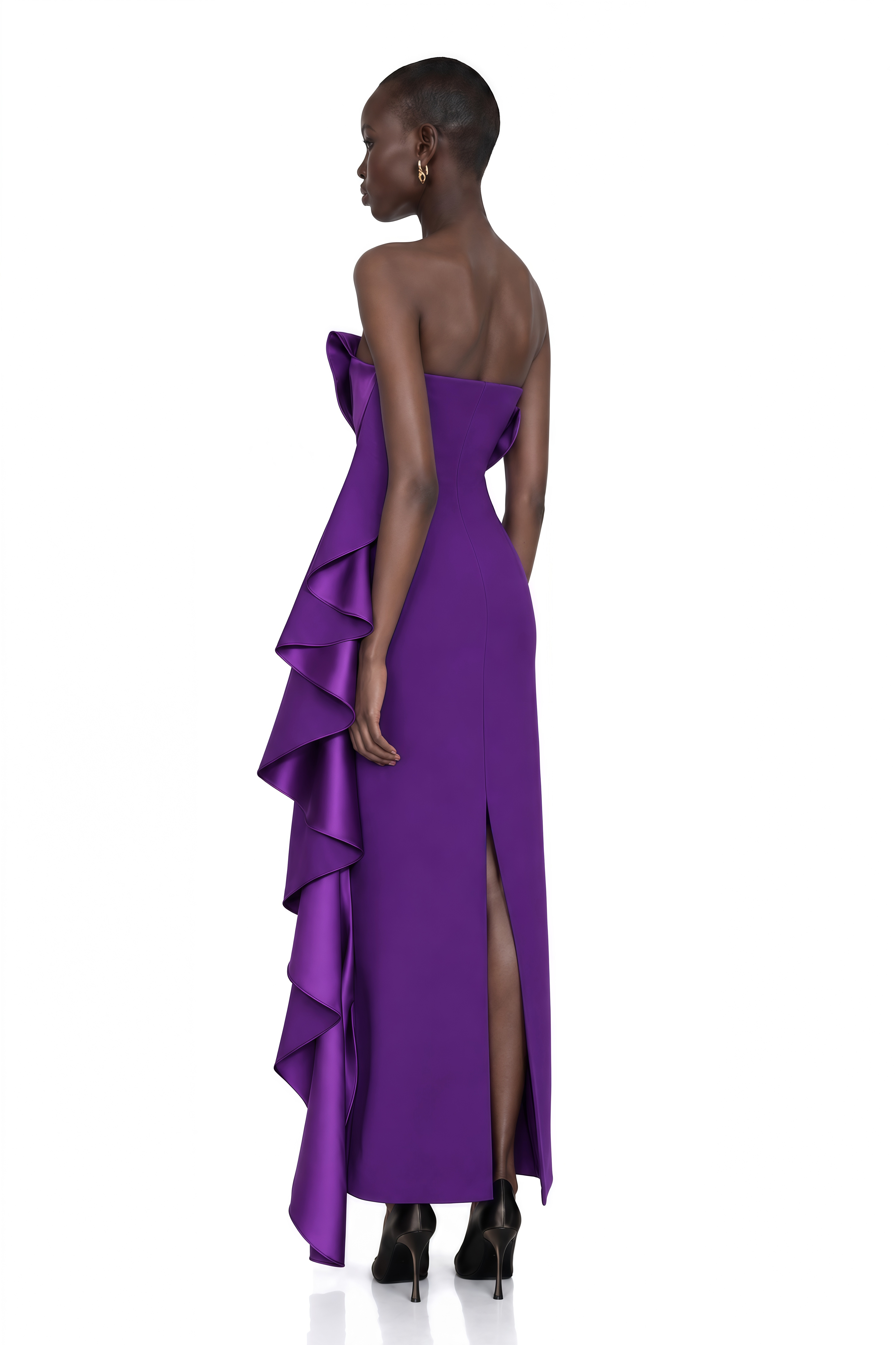 Elsie Purple Strapless Cascading Ruffle Maxi Dress