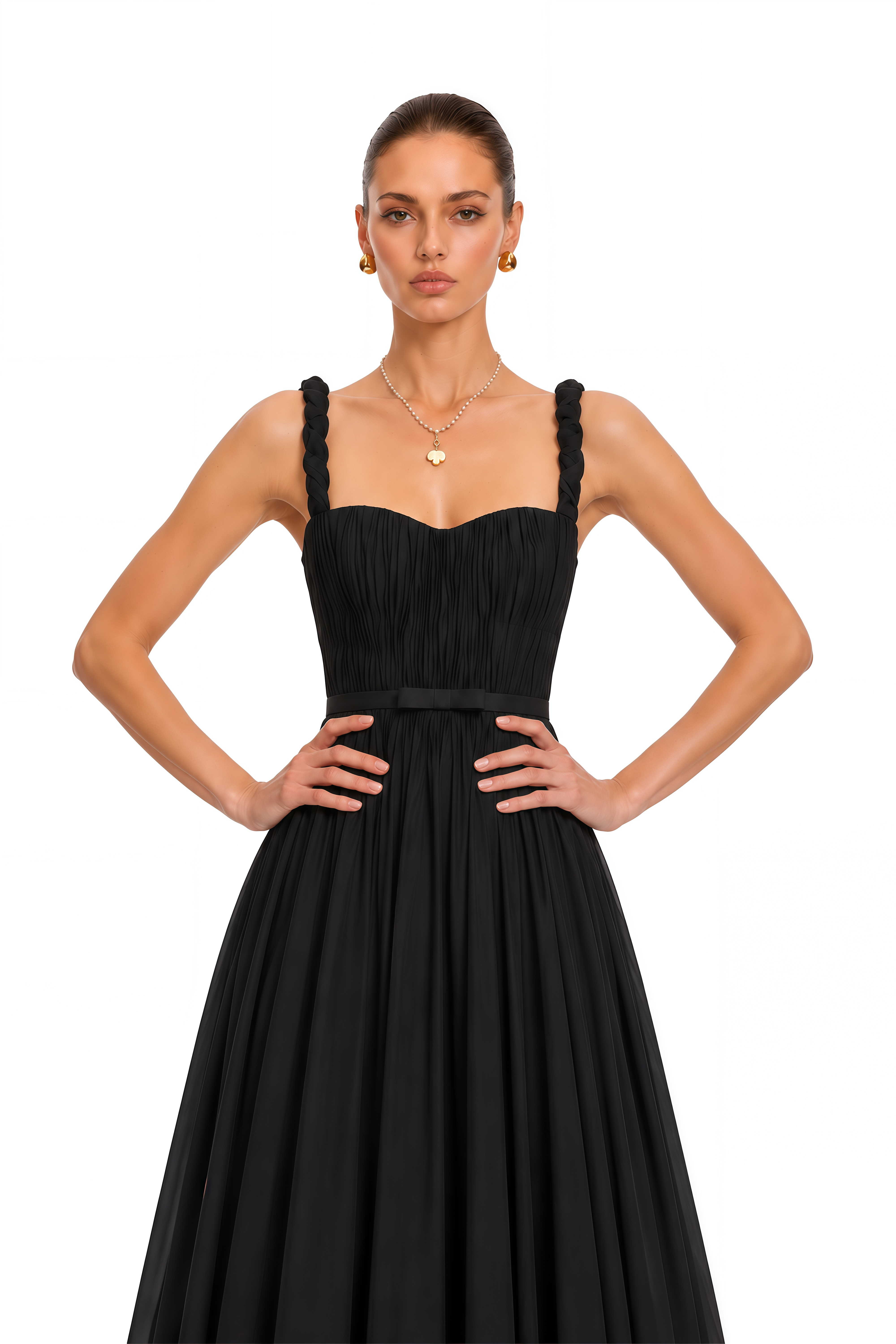 Elspeth Black Floral Spaghetti Strap Midi Dress