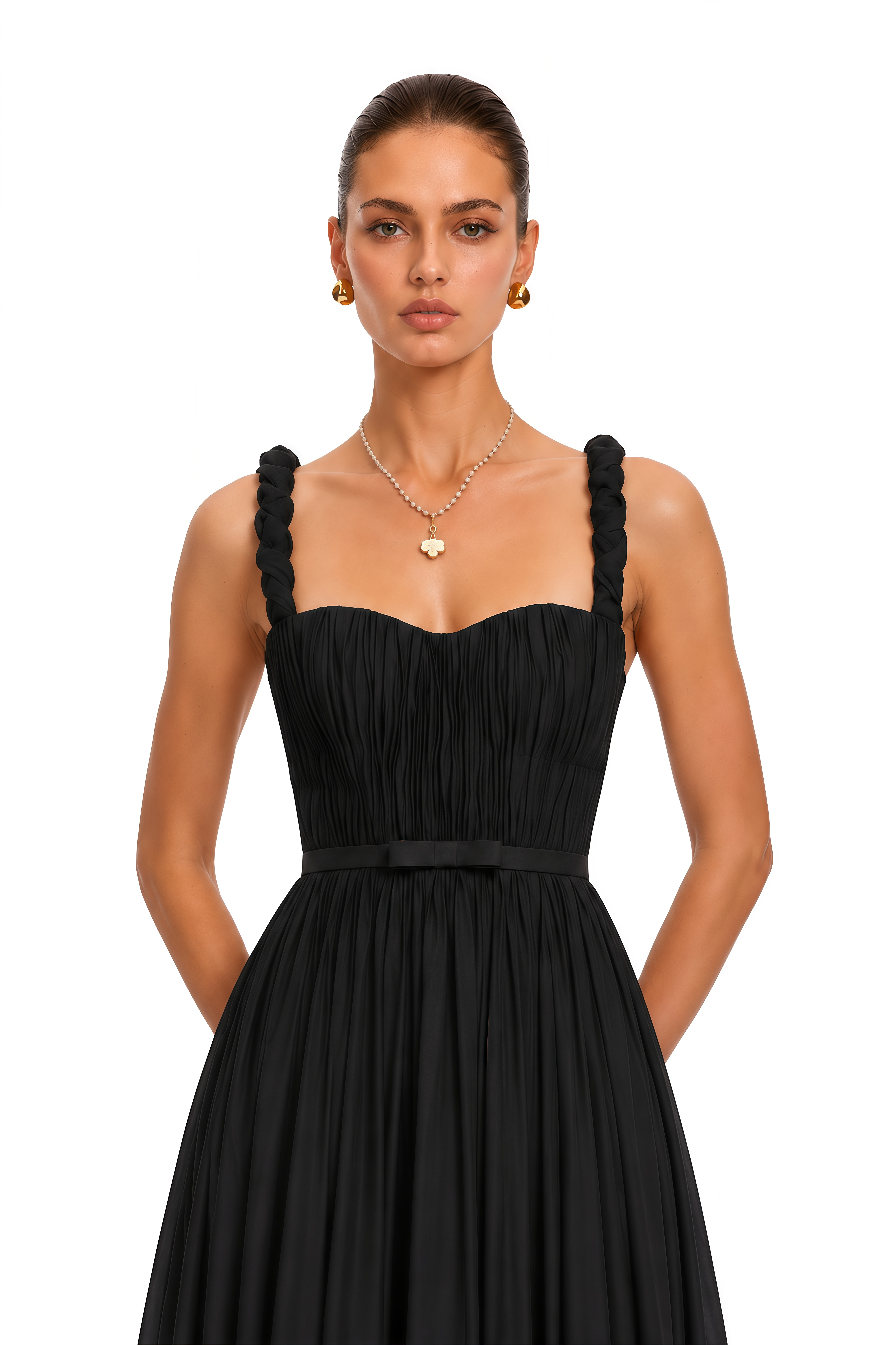 Elspeth Black Floral Spaghetti Strap Midi Dress
