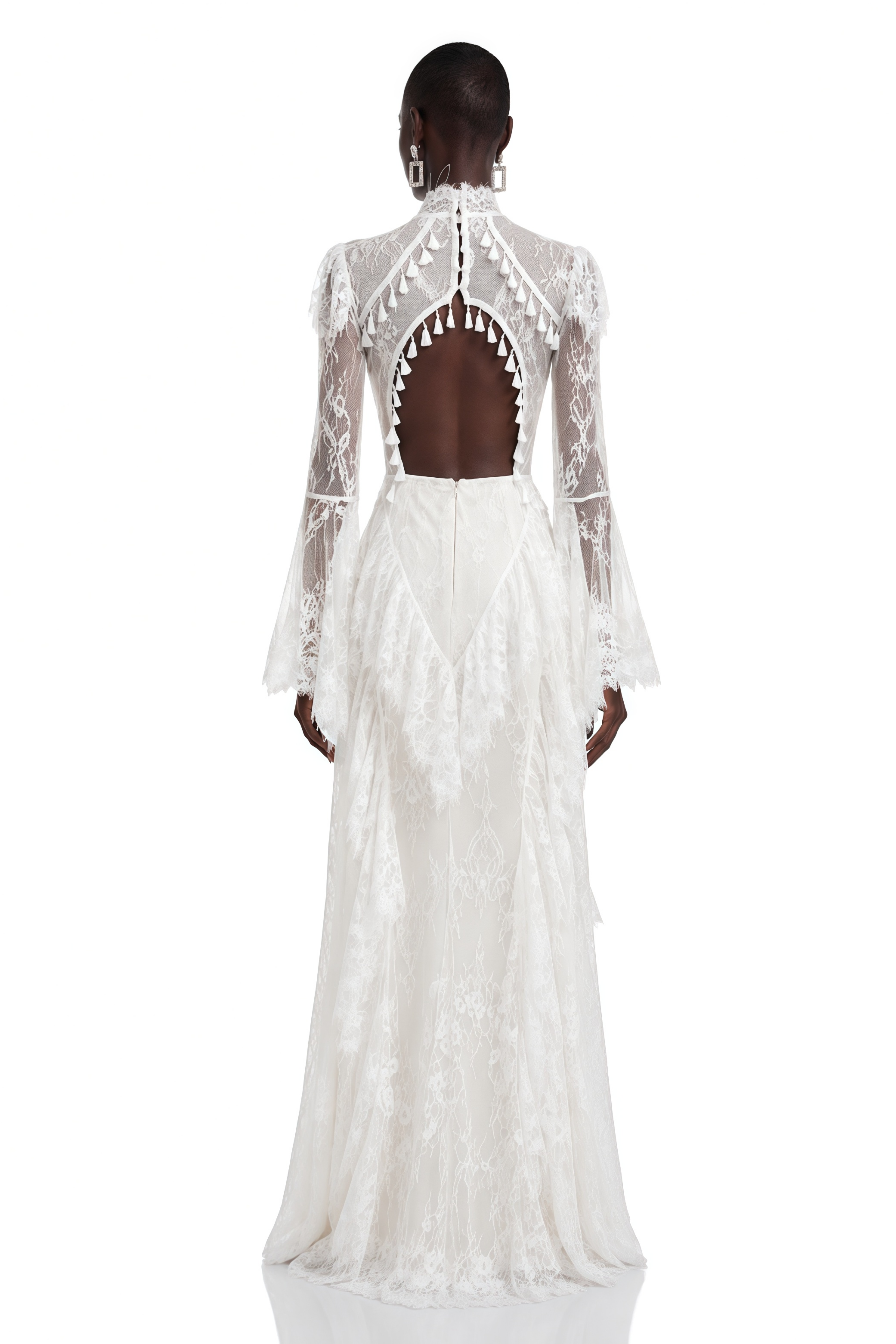 Elspeth White Lace High Neck Long Sleeve Maxi Dress